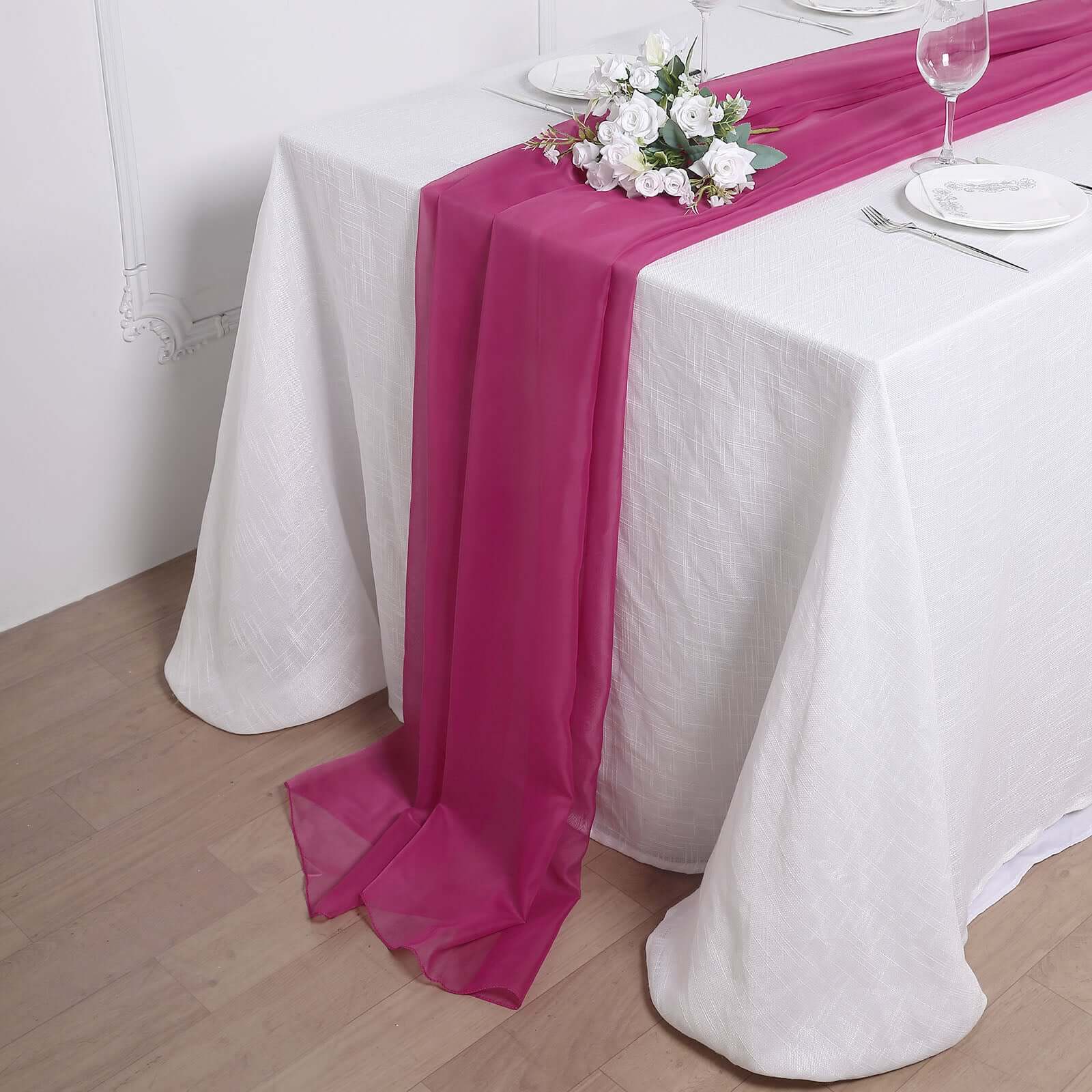 Chiffon Table Runner 6ft Fuchsia - Lightweight Table Linen - Image 7