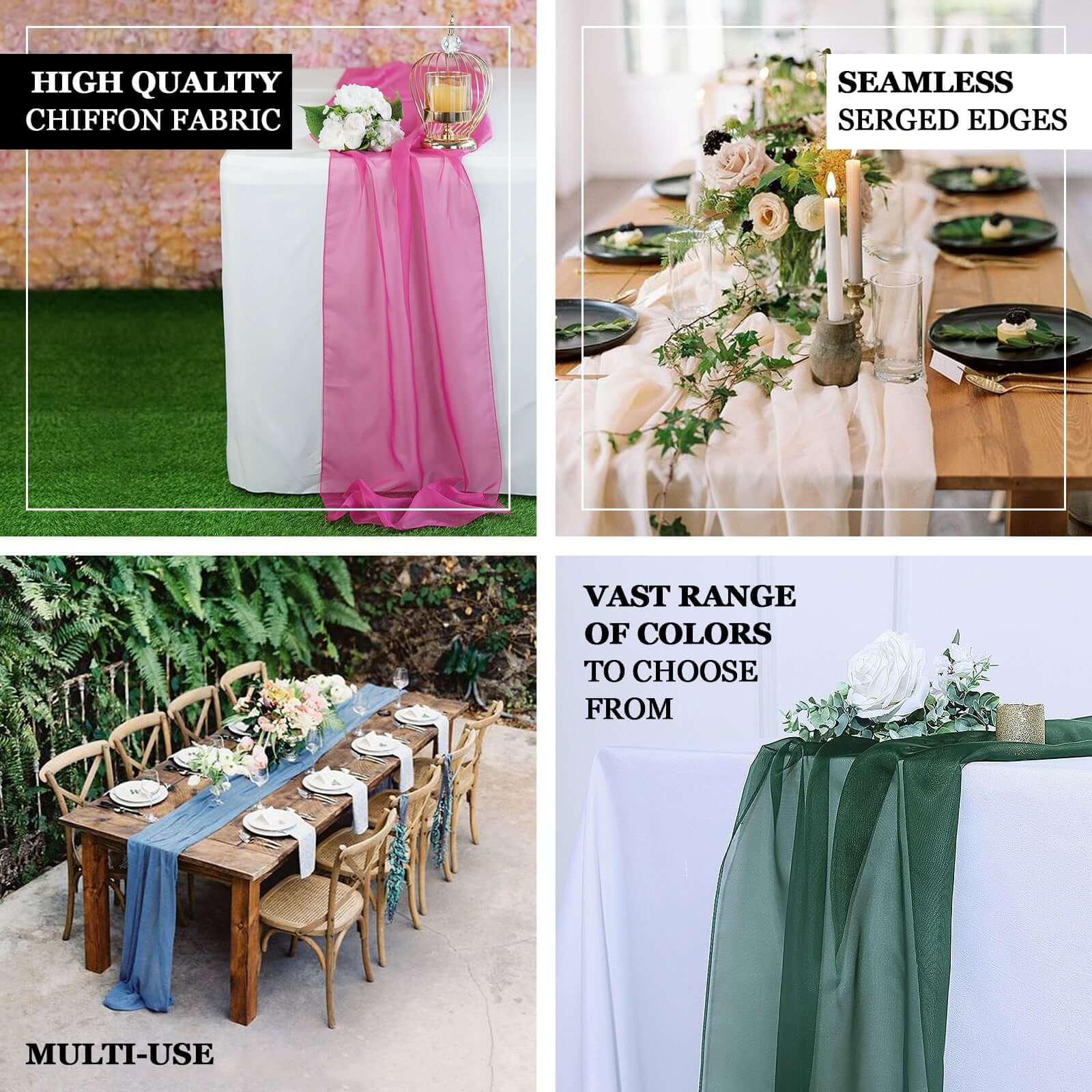 Chiffon Table Runner 6ft Hunter Emerald Green - Lightweight Table Linen - Image 4