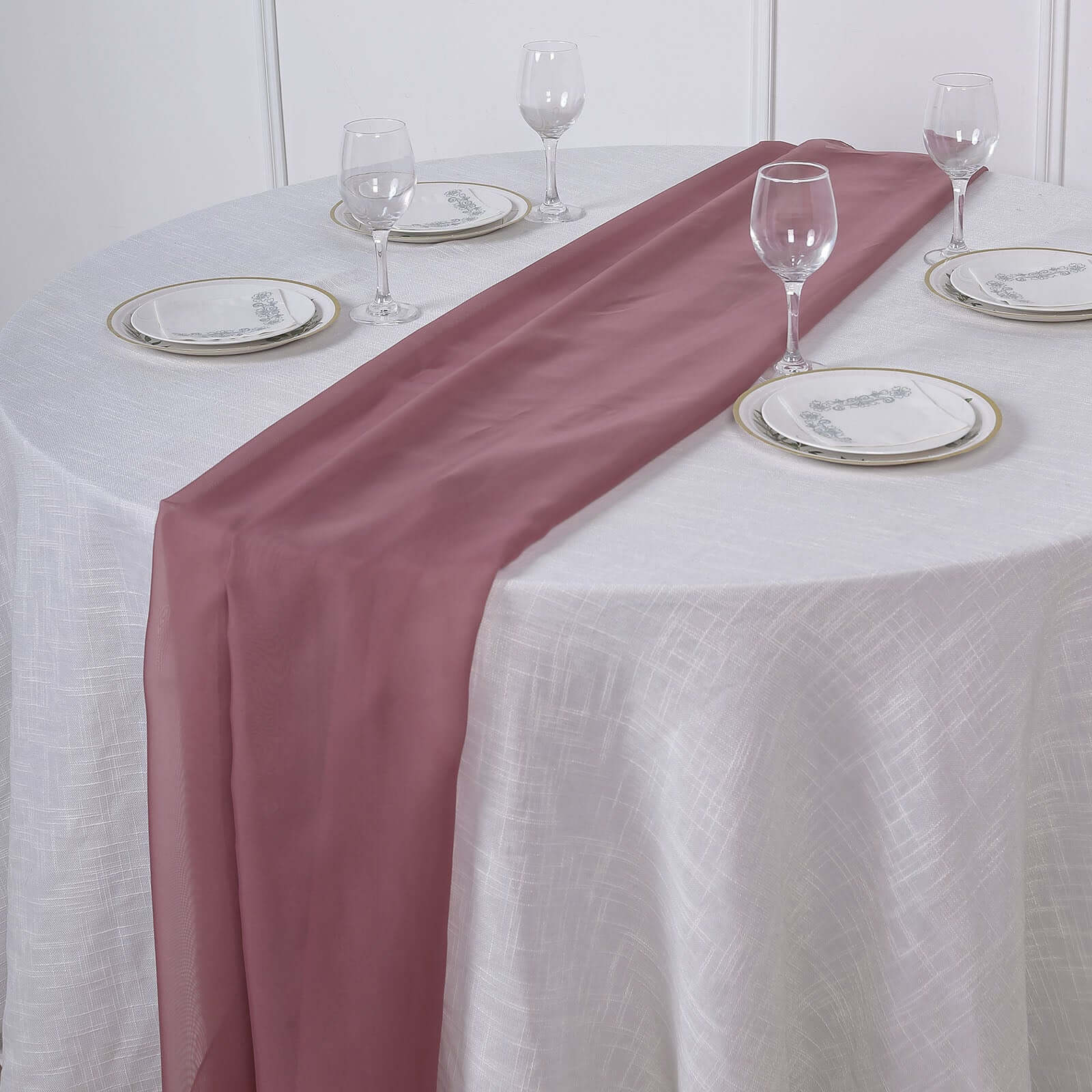 Chiffon Table Runner 6ft Mauve/Cinnamon Rose - Lightweight Table Linen - Image 2