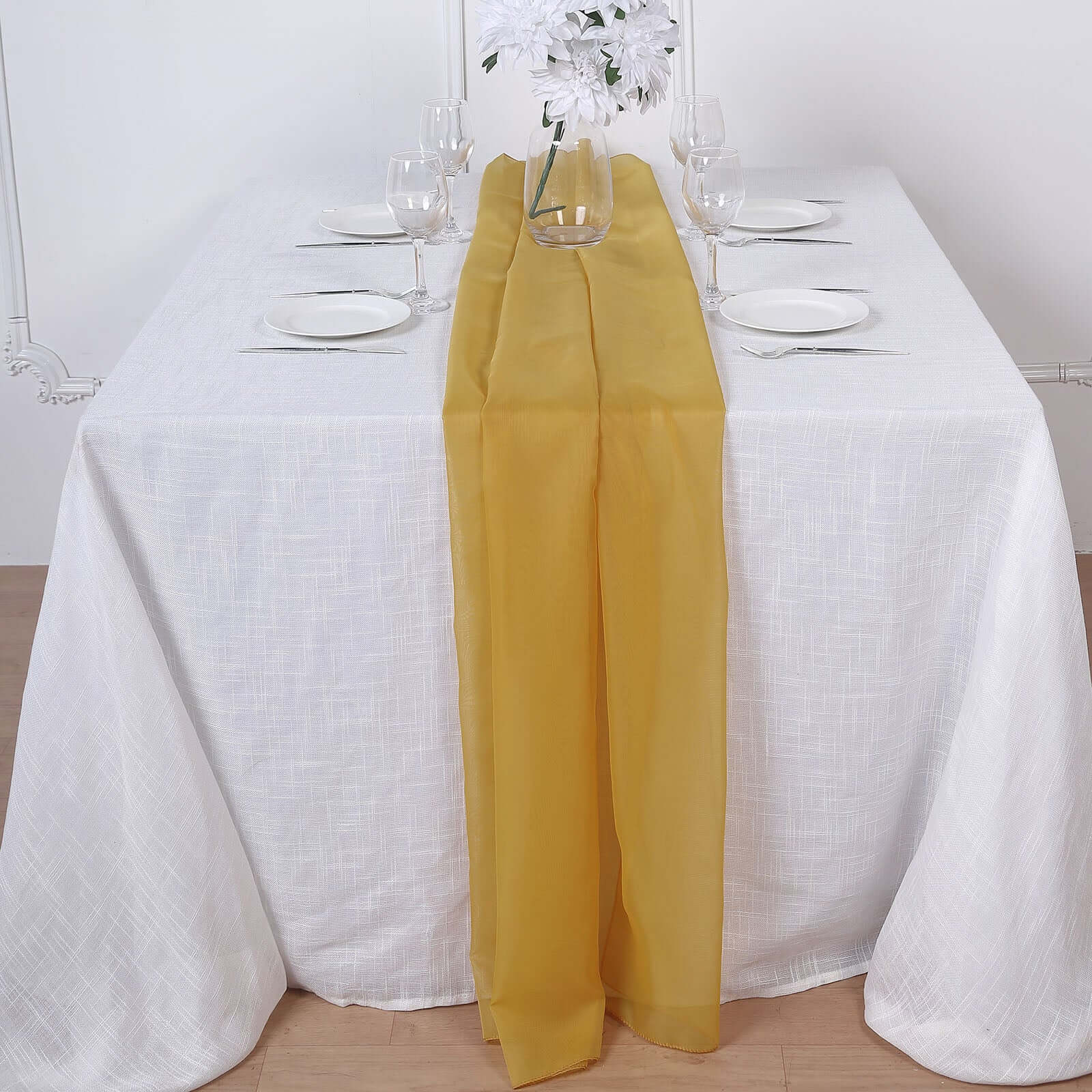 Chiffon Table Runner 6ft Mustard Yellow - Lightweight Table Linen