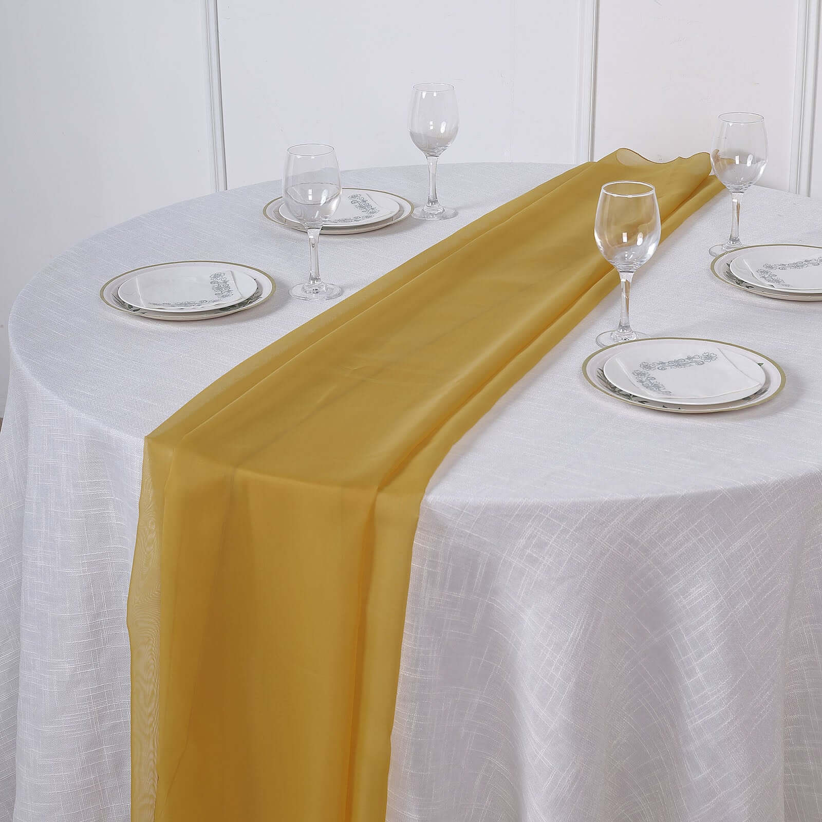 Chiffon Table Runner 6ft Mustard Yellow - Lightweight Table Linen - Image 2