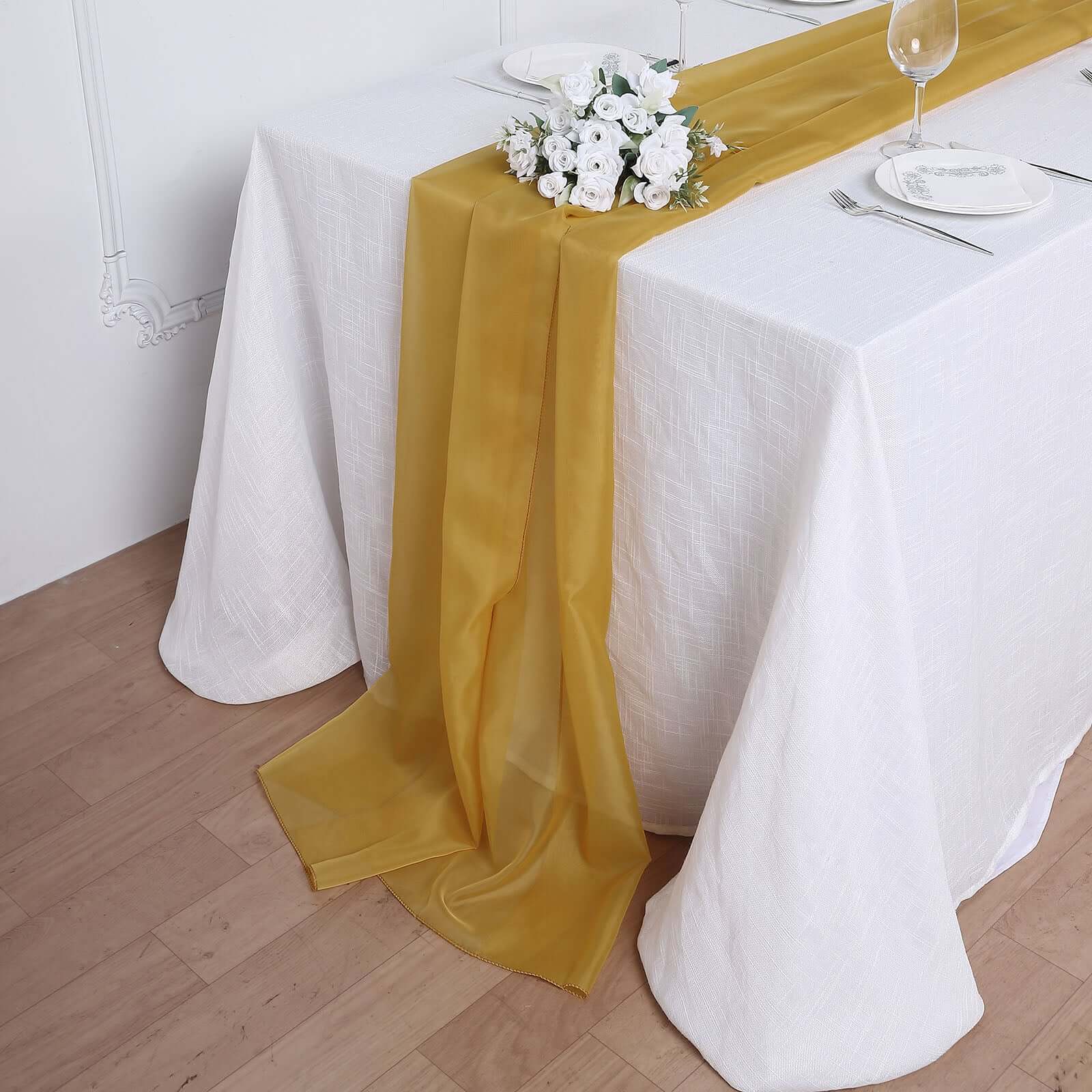 Chiffon Table Runner 6ft Mustard Yellow - Lightweight Table Linen - Image 6