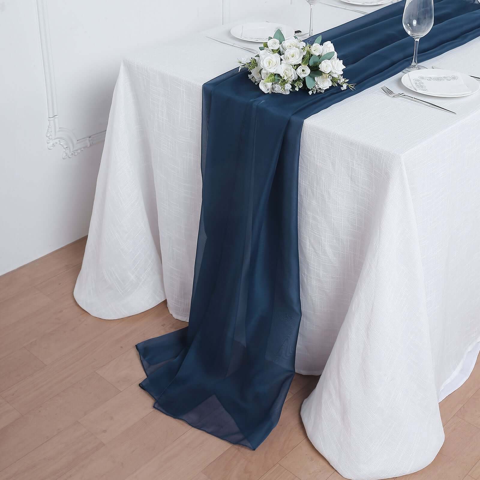Chiffon Table Runner 6ft Navy Blue - Lightweight Table Linen - Image 8