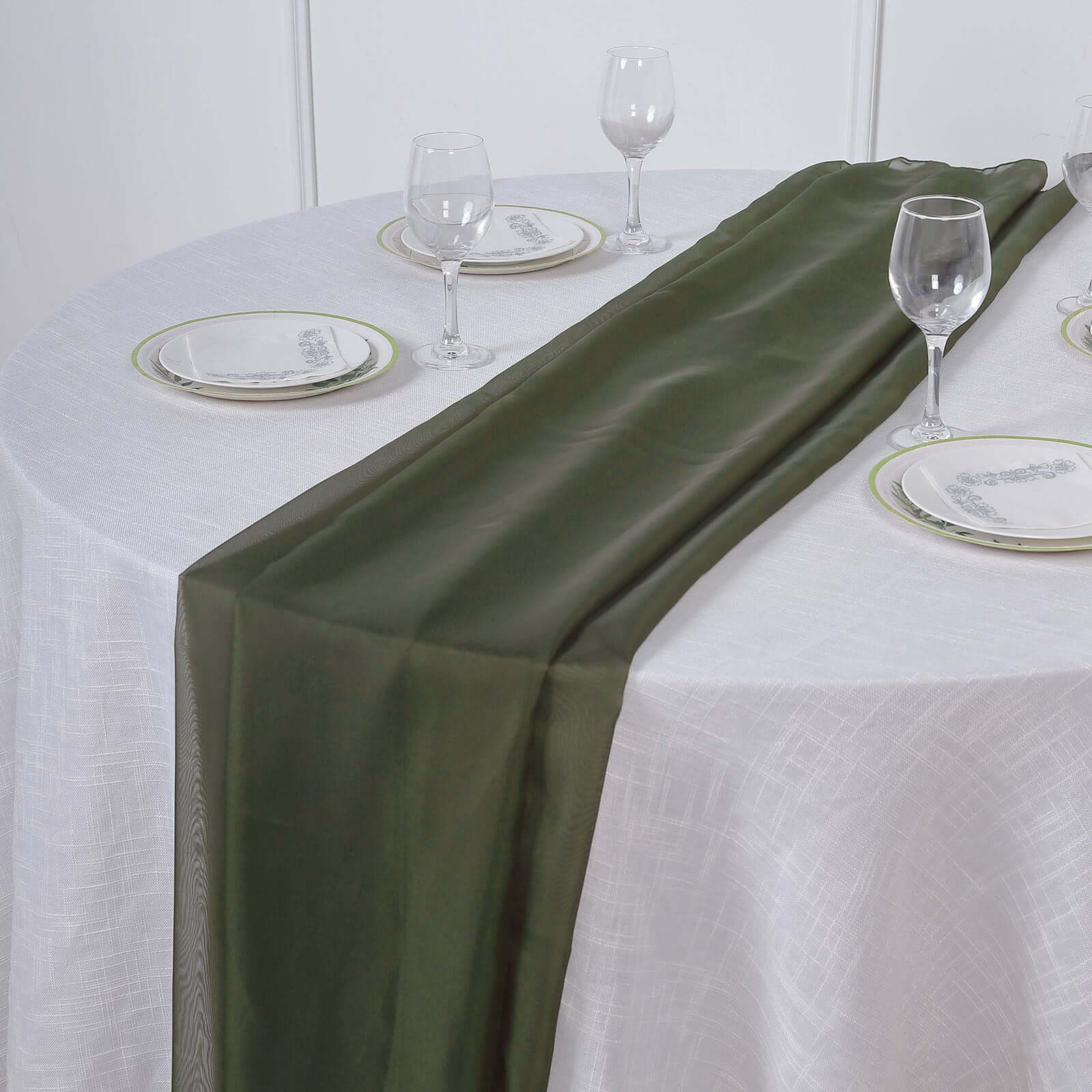 Chiffon Table Runner 6ft Olive Green - Lightweight Table Linen - Image 2