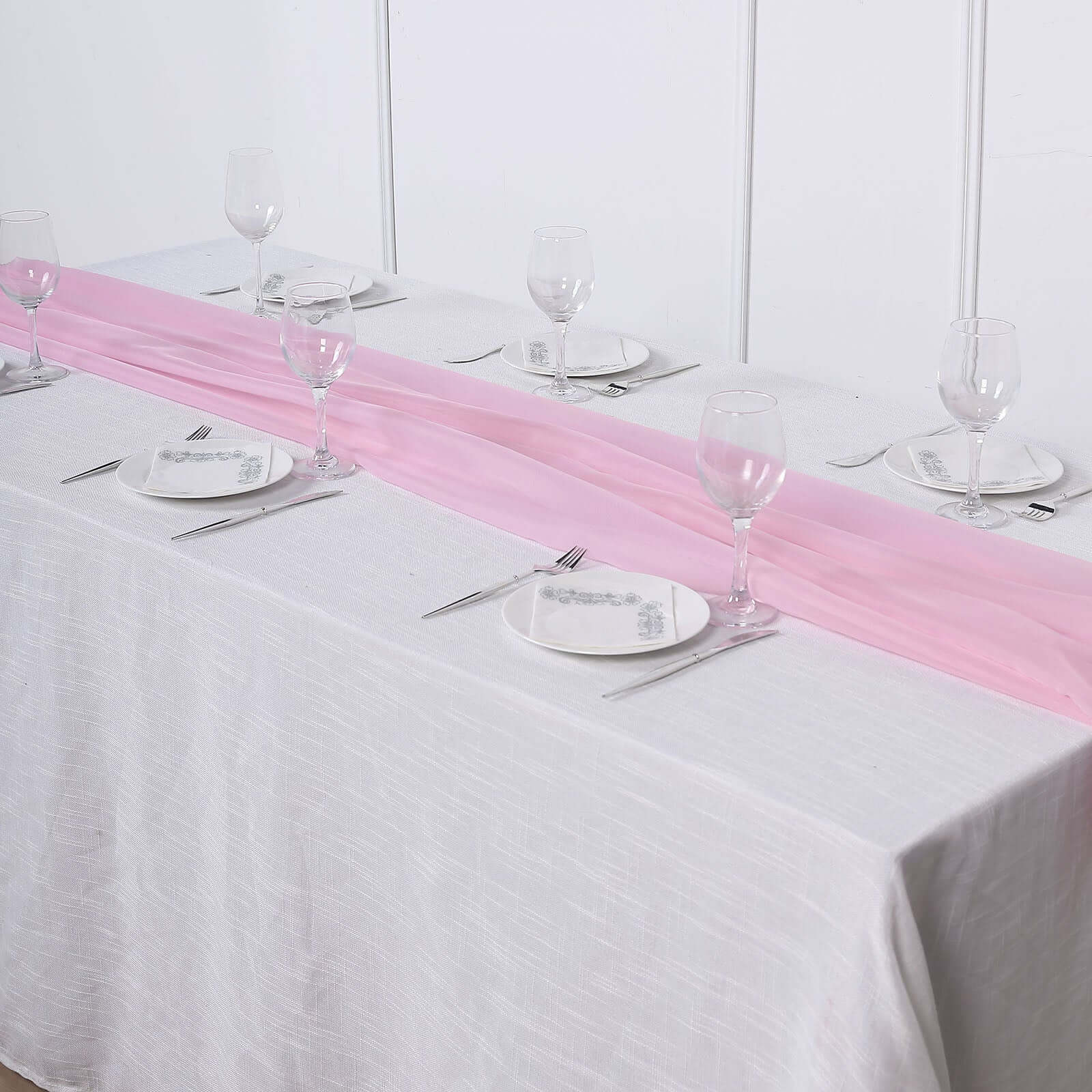 Chiffon Table Runner 6ft Pink - Lightweight Table Linen - Image 3