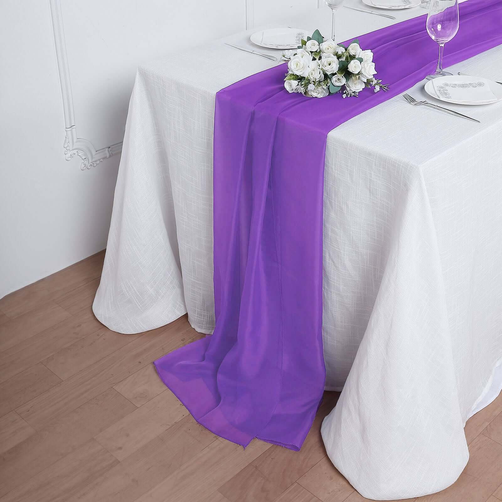 Chiffon Table Runner 6ft Purple - Lightweight Table Linen - Image 3