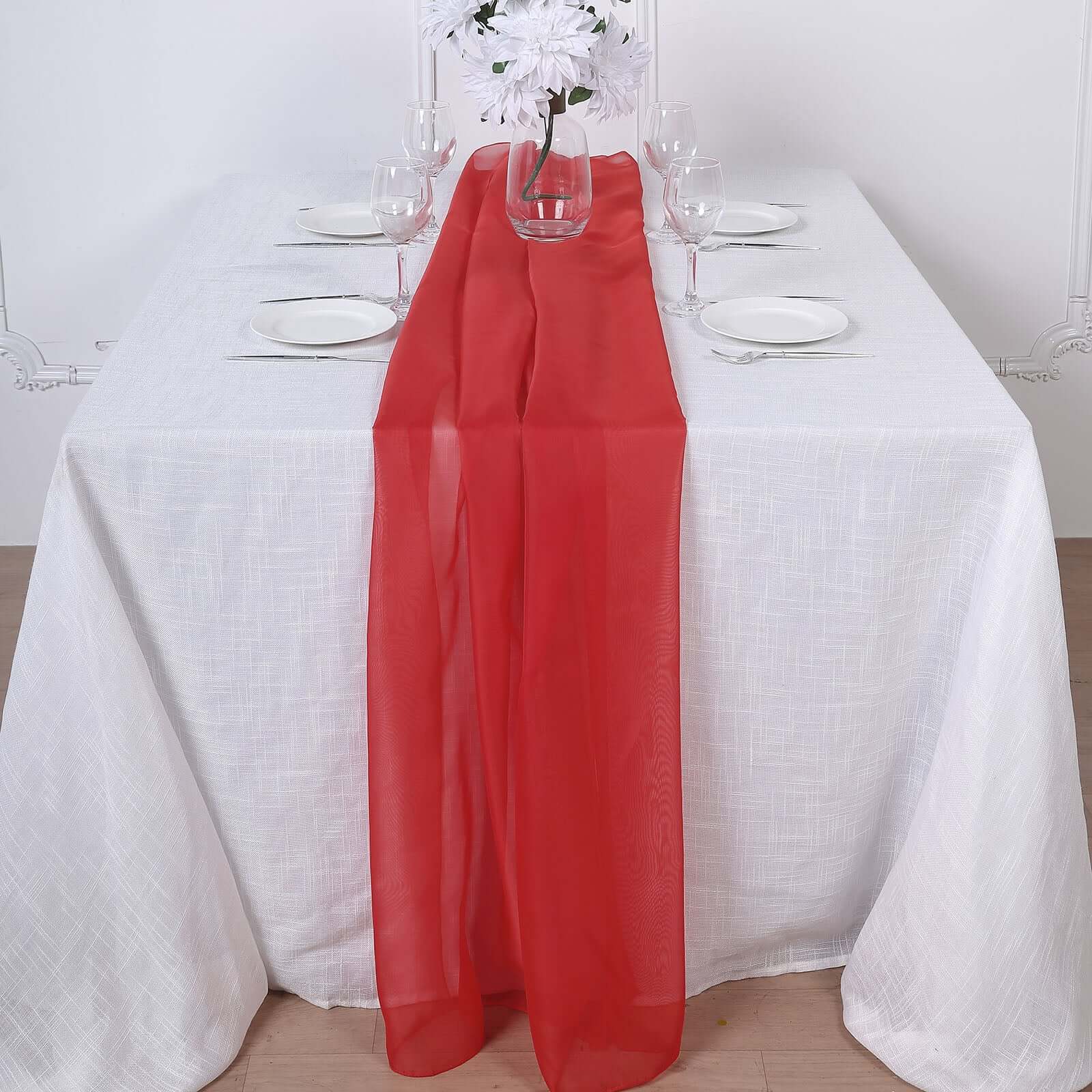 Chiffon Table Runner 6ft Red - Lightweight Table Linen