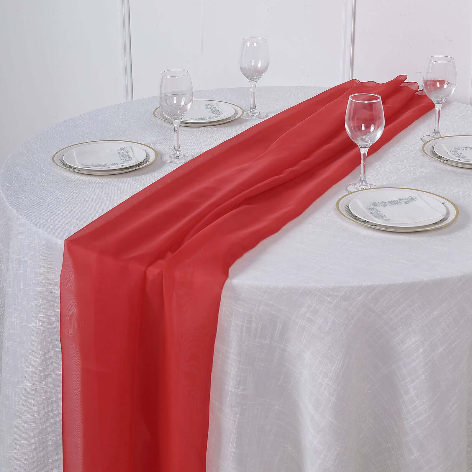 Chiffon Table Runner 6ft Red - Lightweight Table Linen - Image 2