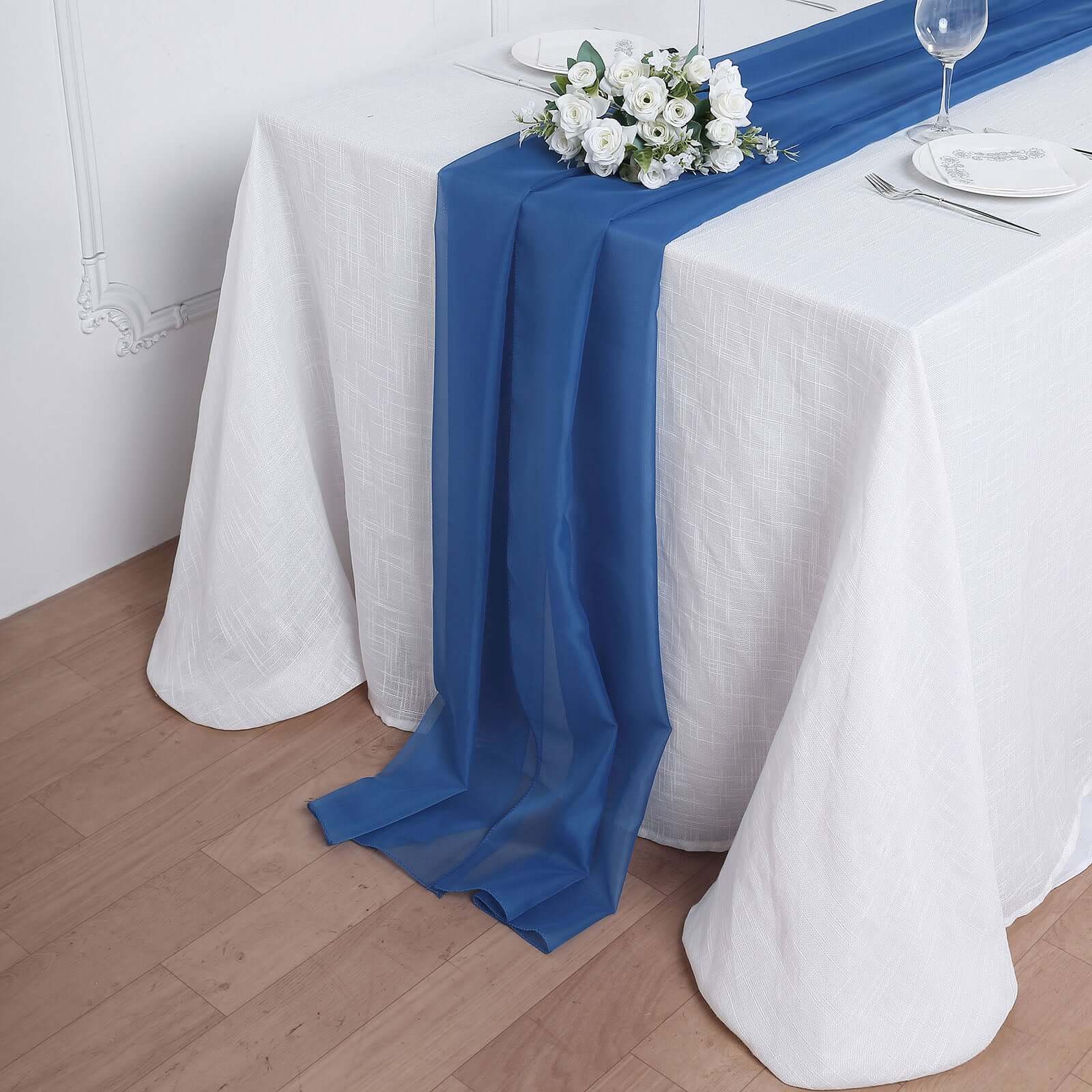 Chiffon Table Runner 6ft Royal Blue - Lightweight Table Linen - Image 6