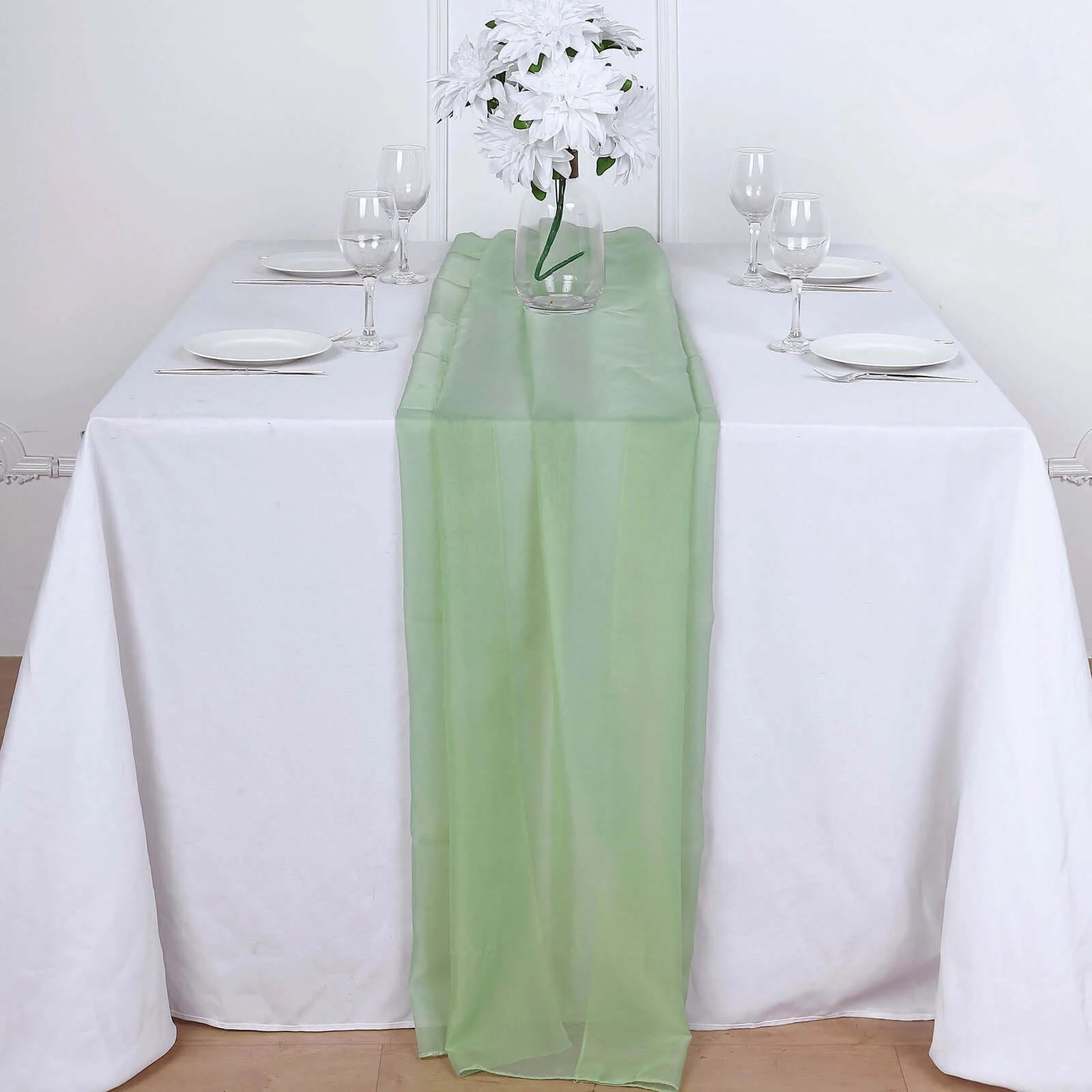Chiffon Table Runner 6ft Sage Green - Lightweight Table Linen