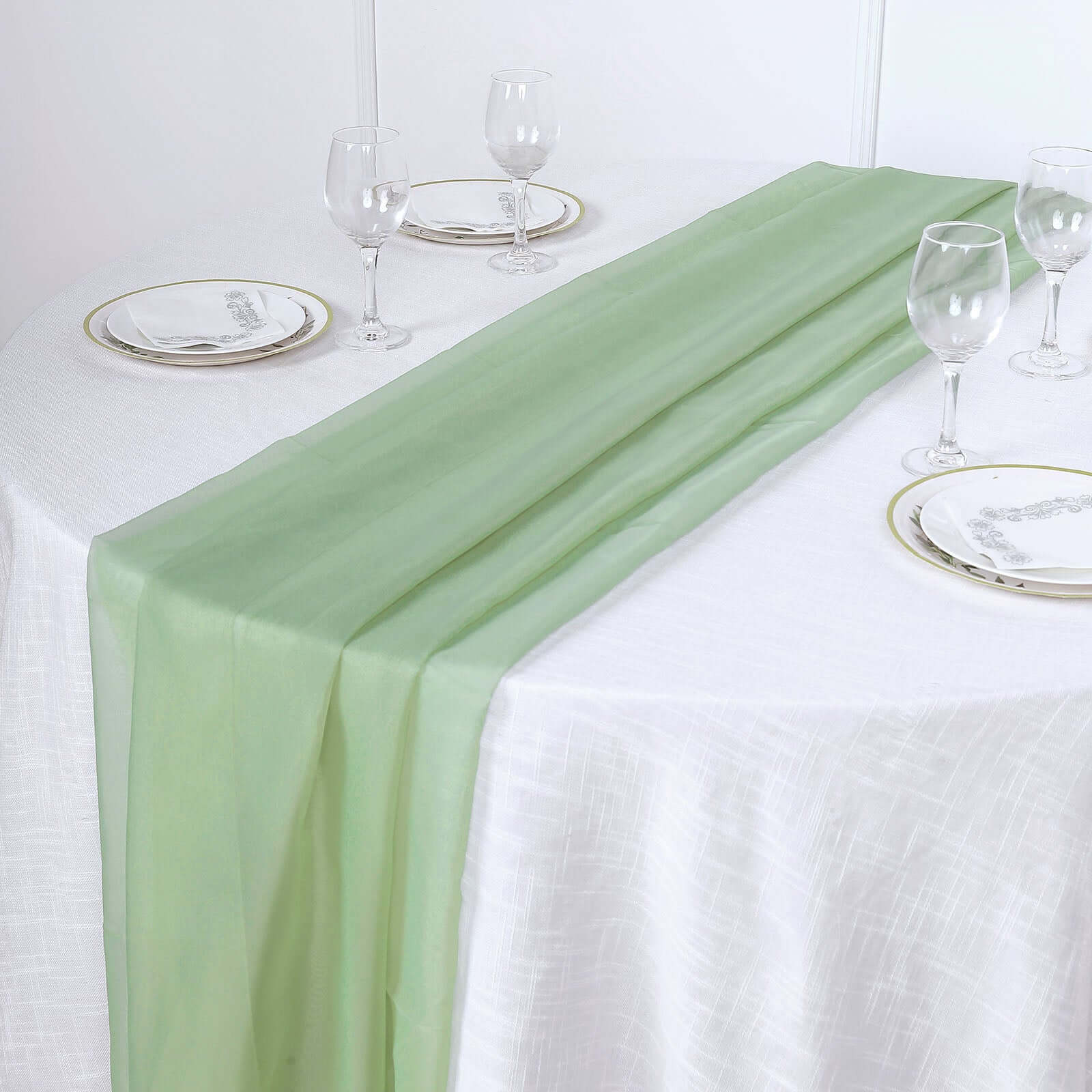Chiffon Table Runner 6ft Sage Green - Lightweight Table Linen - Image 3