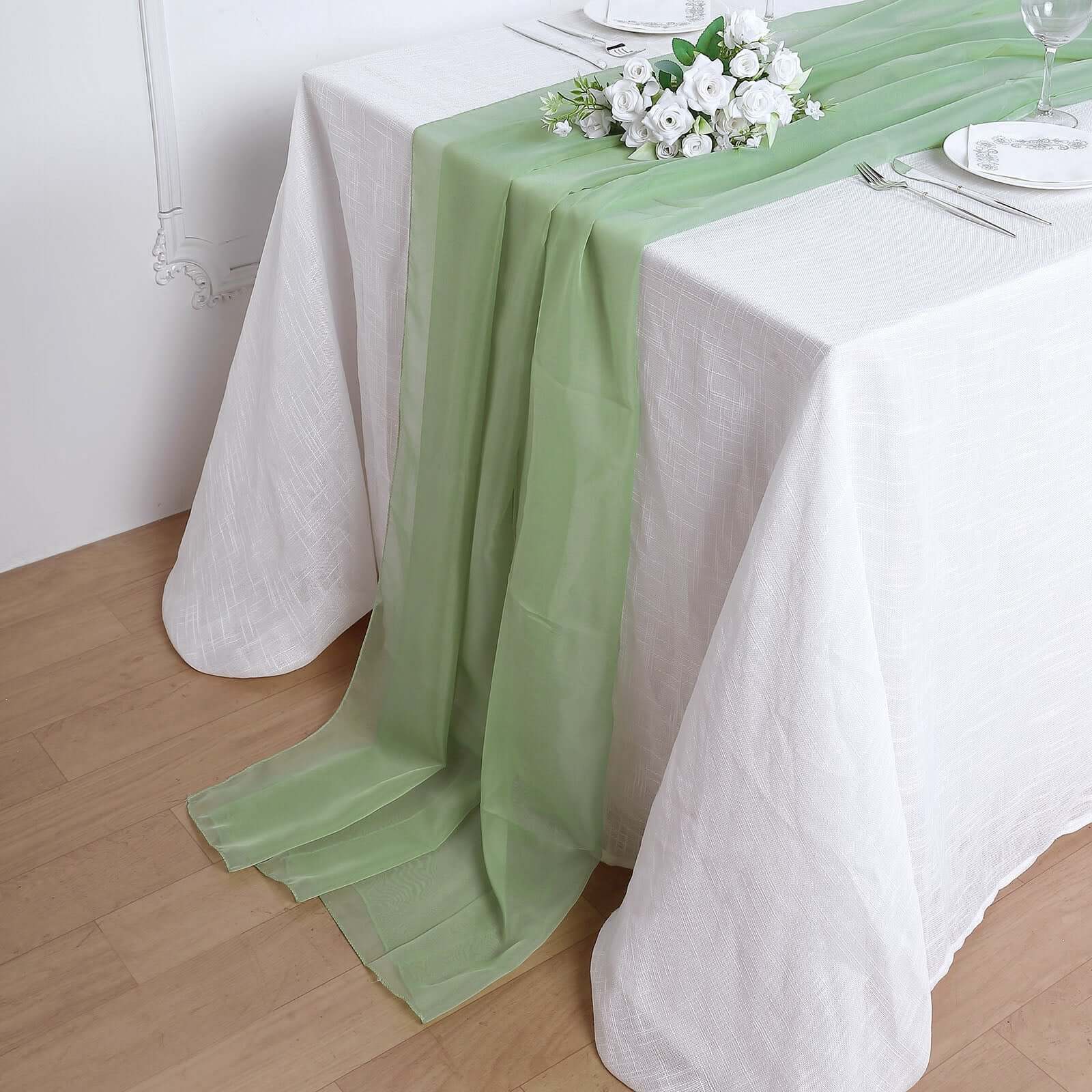 Chiffon Table Runner 6ft Sage Green - Lightweight Table Linen - Image 6