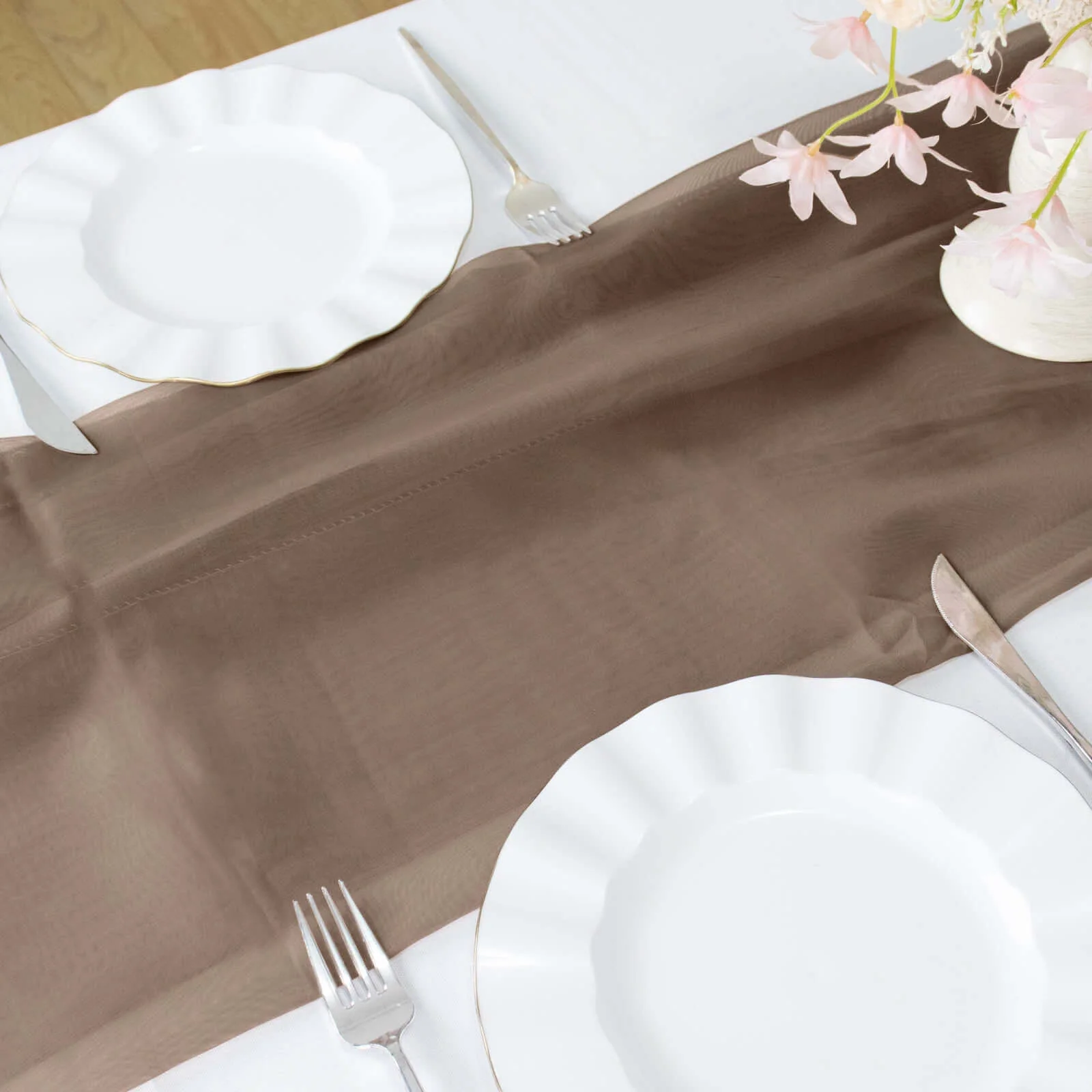 Chiffon Table Runner 6ft Taupe - Lightweight Table Linen - Image 2