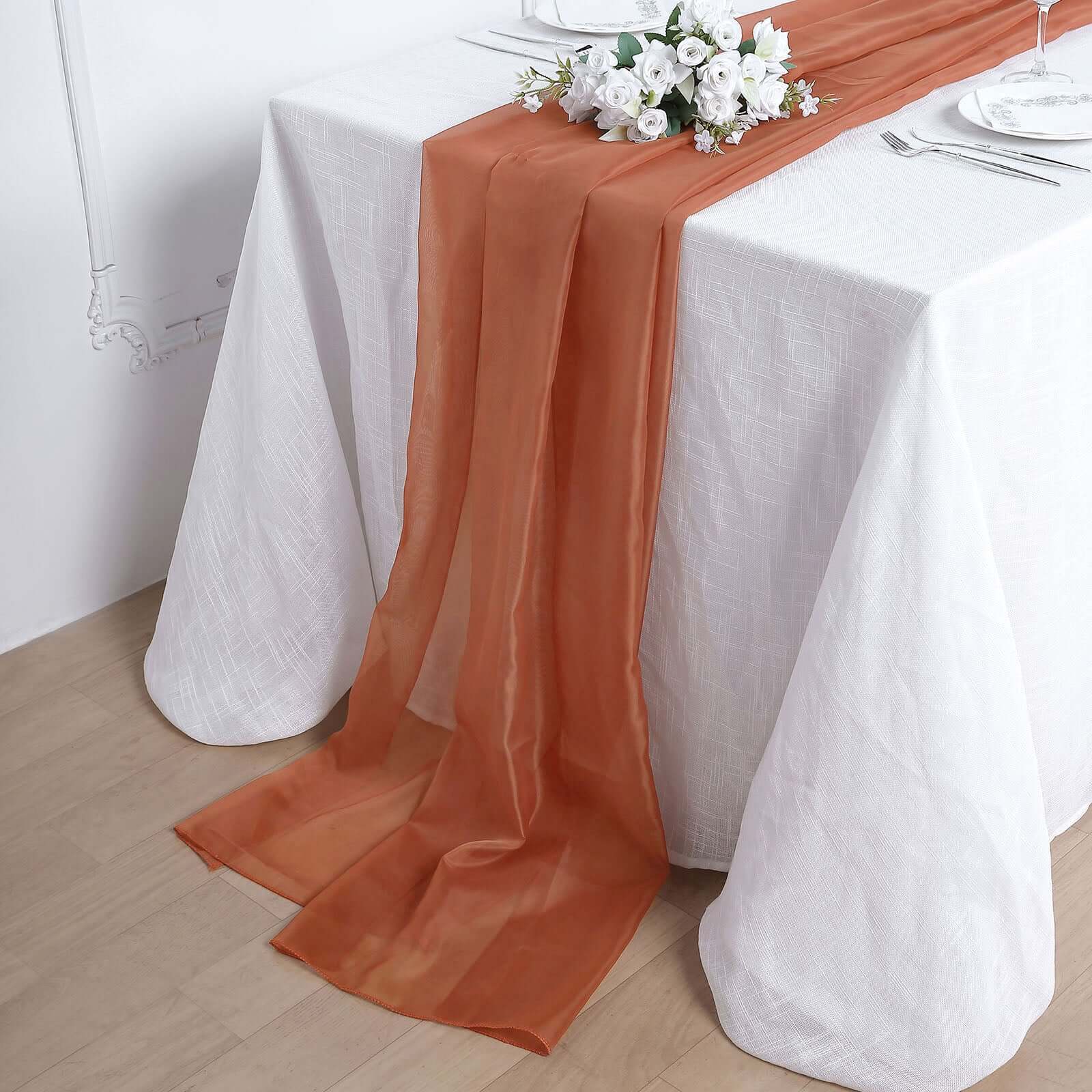 Chiffon Table Runner 6ft Terracotta (Rust) - Lightweight Table Linen - Image 2