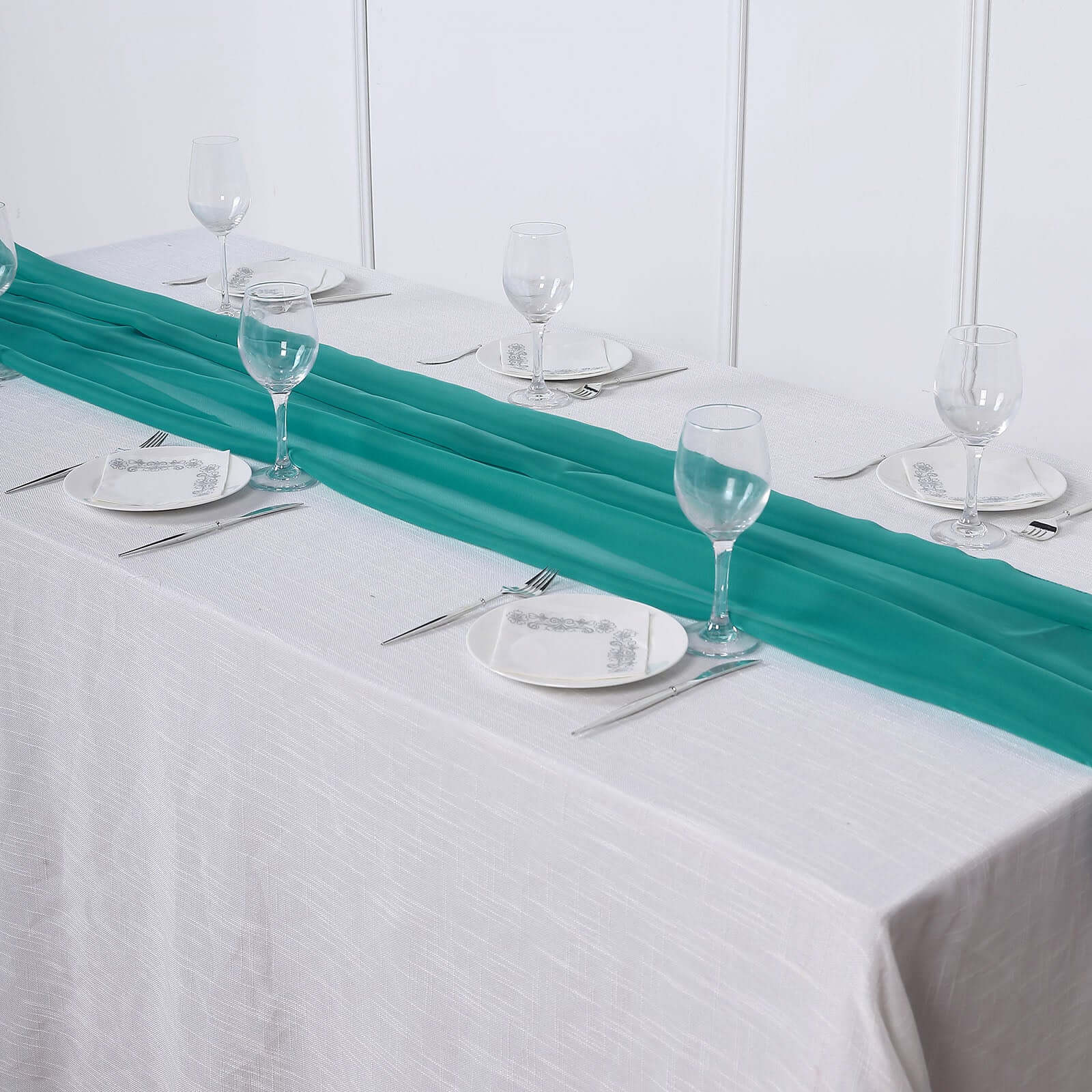 Chiffon Table Runner 6ft Turquoise - Lightweight Table Linen - Image 3