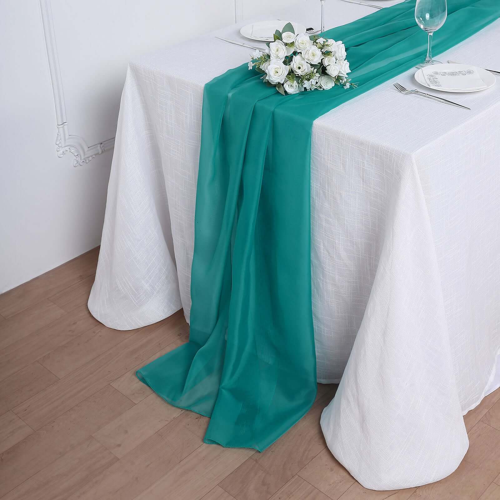 Chiffon Table Runner 6ft Turquoise - Lightweight Table Linen - Image 8