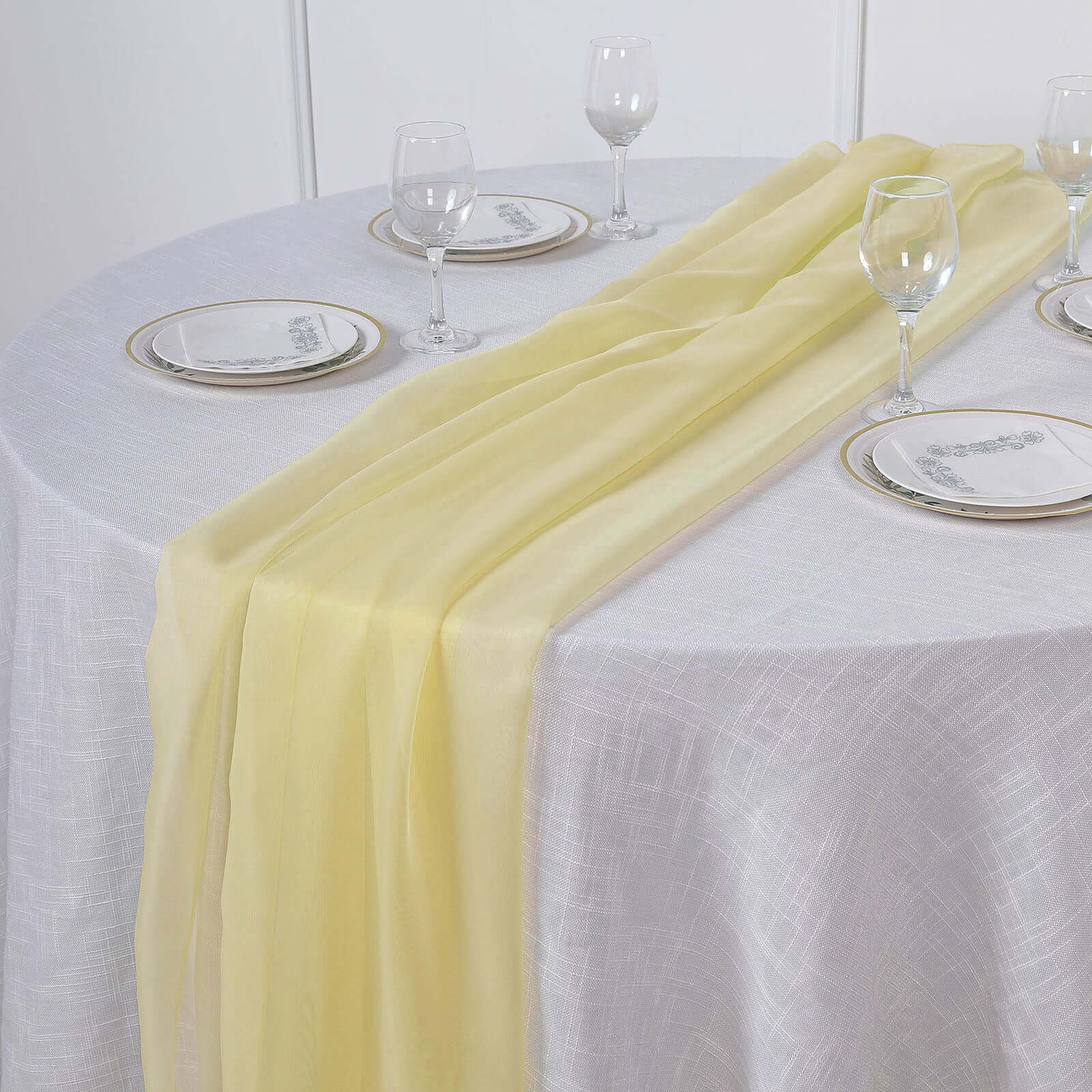Chiffon Table Runner 6ft Yellow - Lightweight Table Linen - Image 3