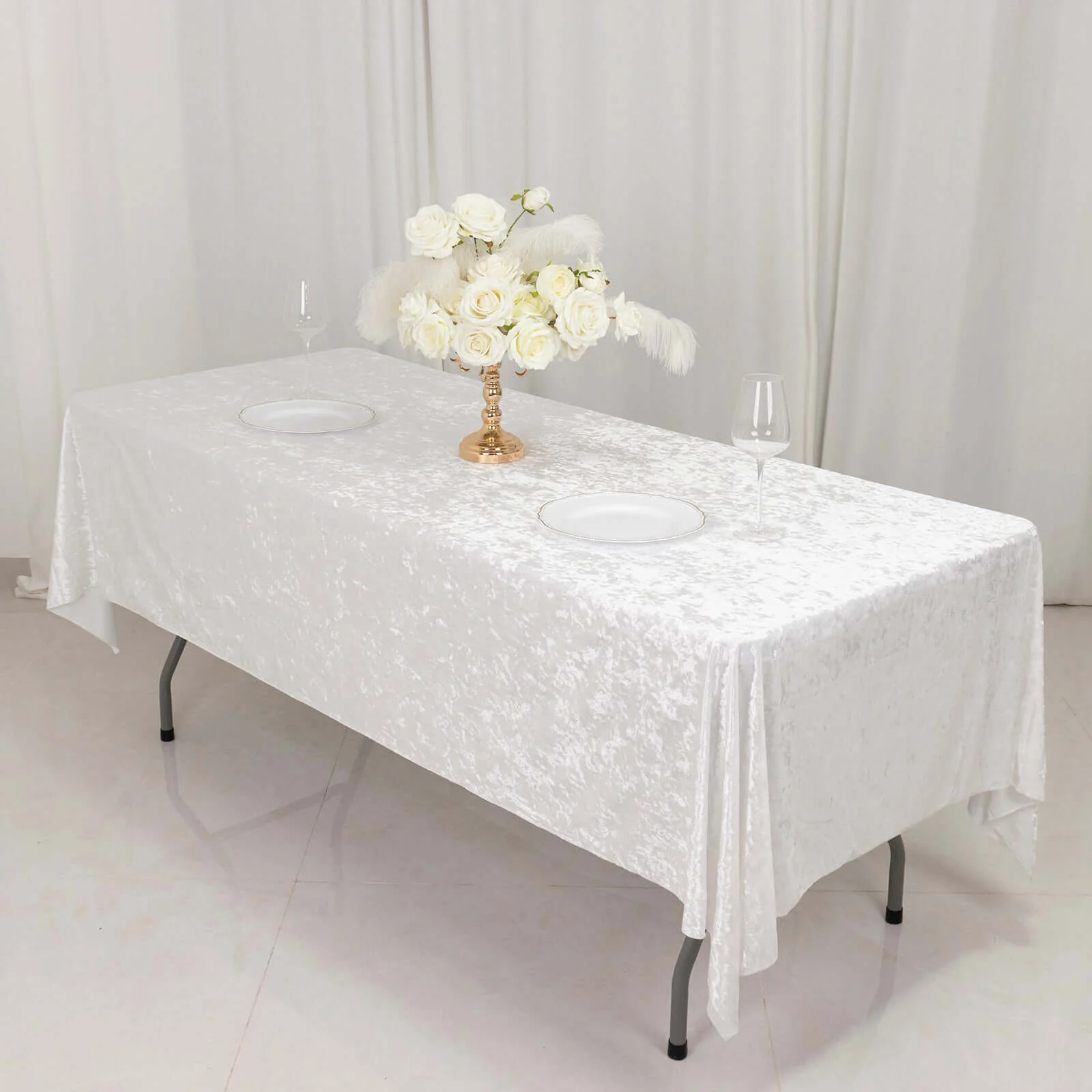 Premium Crushed Velvet Rectangle Tablecloth 60"x102" White - Exquisite Soft Textured Feel Reusable Table Cover - Image 7