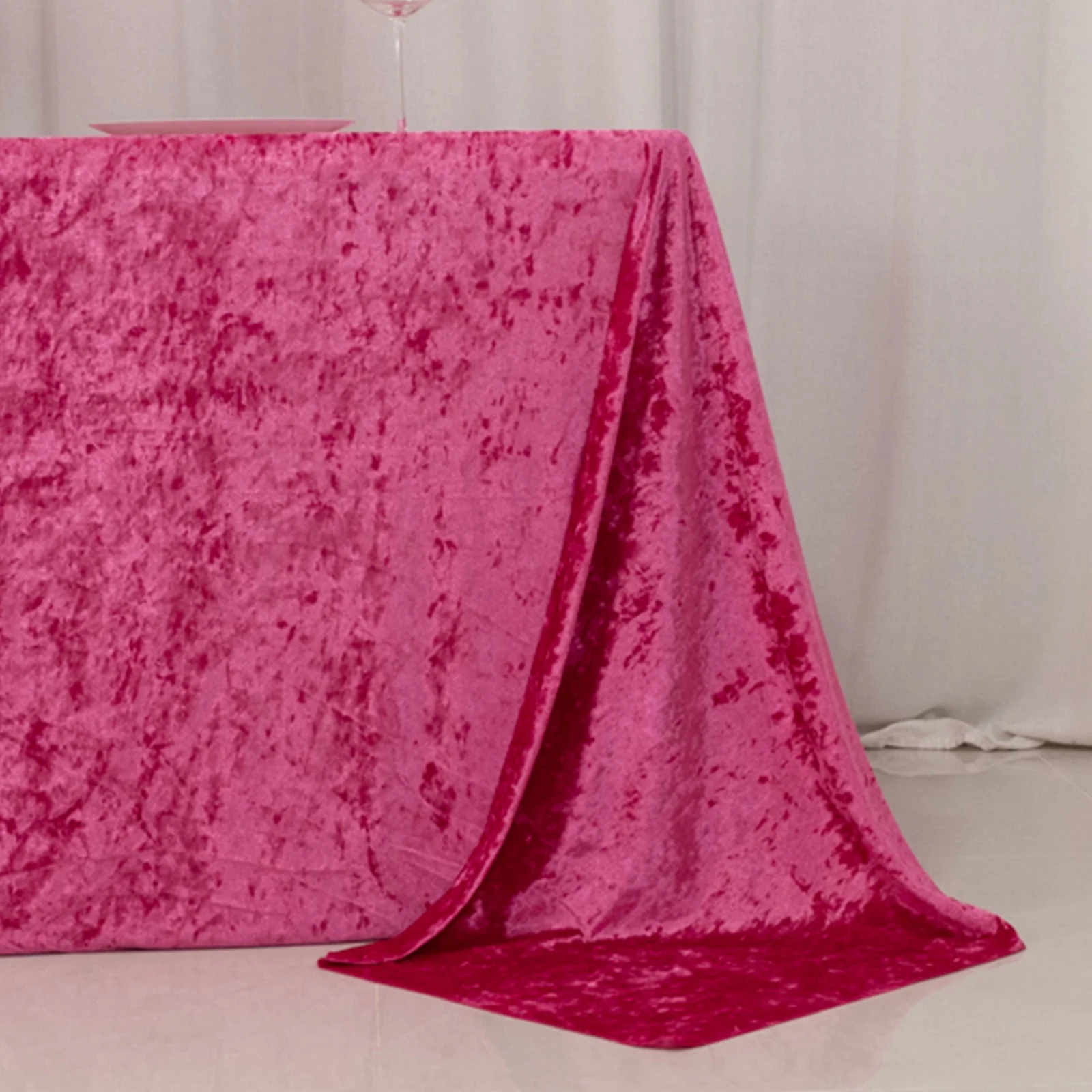 Premium Crushed Velvet Rectangle Tablecloth 90"x132" Fuchsia - Seamless Soft & Reusable Table Cover - Image 2