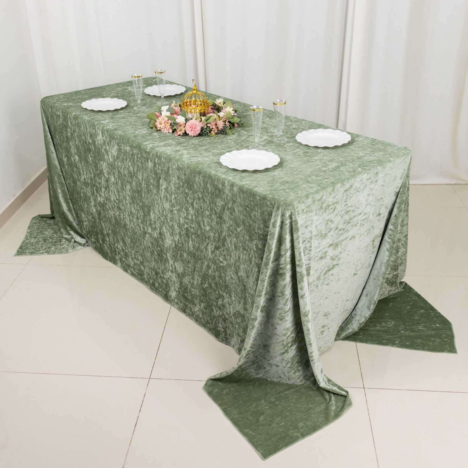 Premium Crushed Velvet Rectangle Tablecloth 90"x132" Sage Green - Seamless Soft & Reusable Table Cover - Image 6