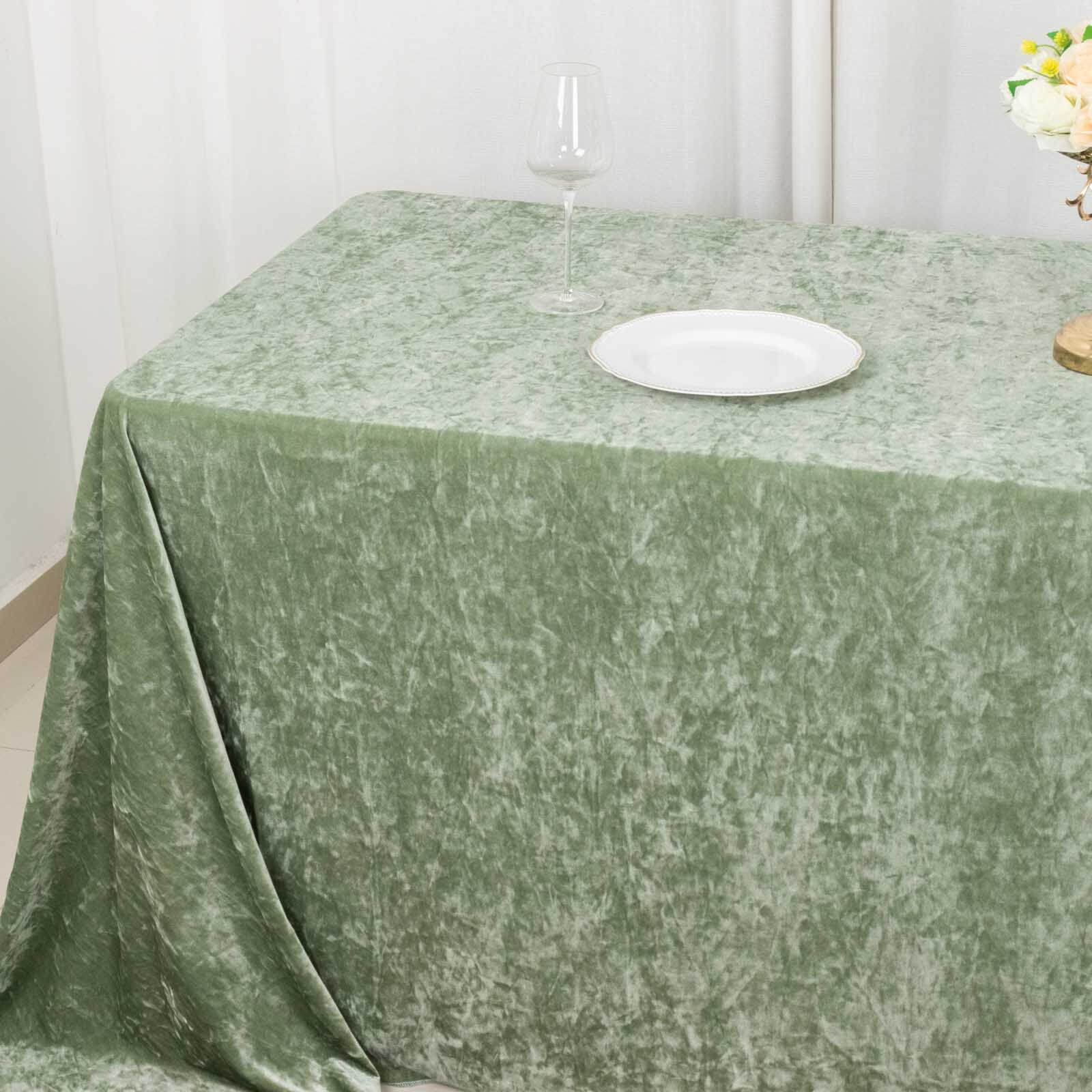 Premium Crushed Velvet Rectangle Tablecloth 90"x132" Sage Green - Seamless Soft & Reusable Table Cover - Image 7