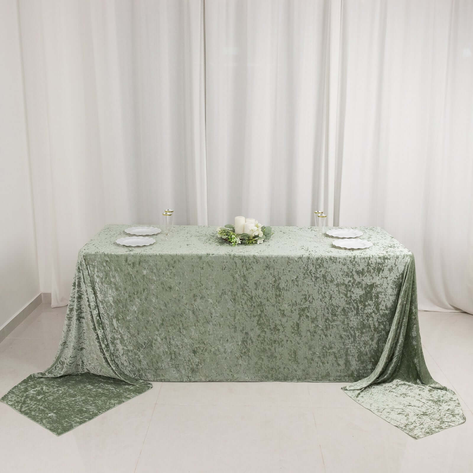 Premium Crushed Velvet Rectangle Tablecloth 90"x156" Sage Green - Seamless Soft & Reusable Table Cover - Image 6