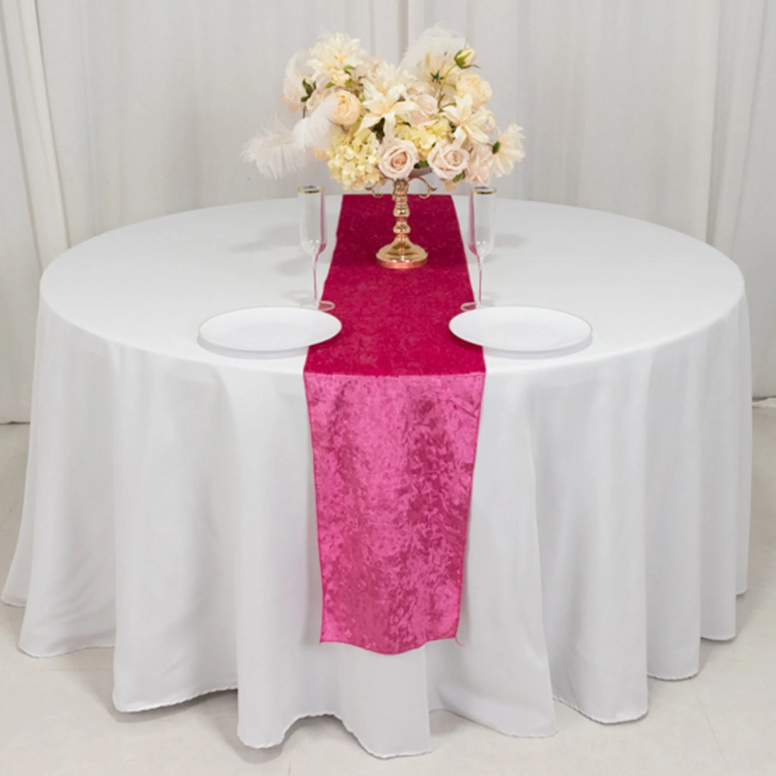 Premium Crushed Velvet Table Runner 12"x108" Fuchsia - Soft & Classy Table Linen - Image 8