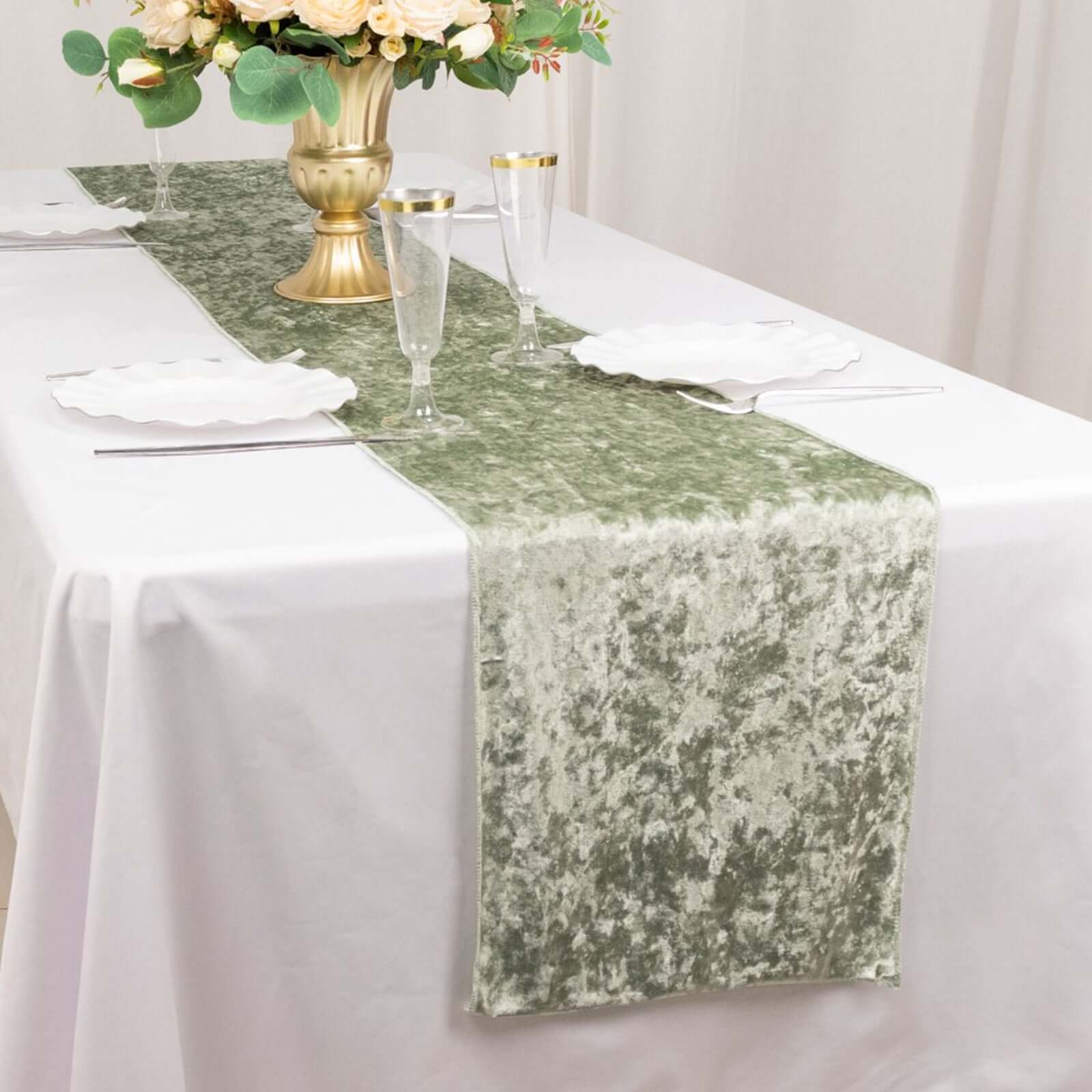 Premium Crushed Velvet Table Runner 12"x108" Sage Green - Soft & Classy Table Linen - Image 3