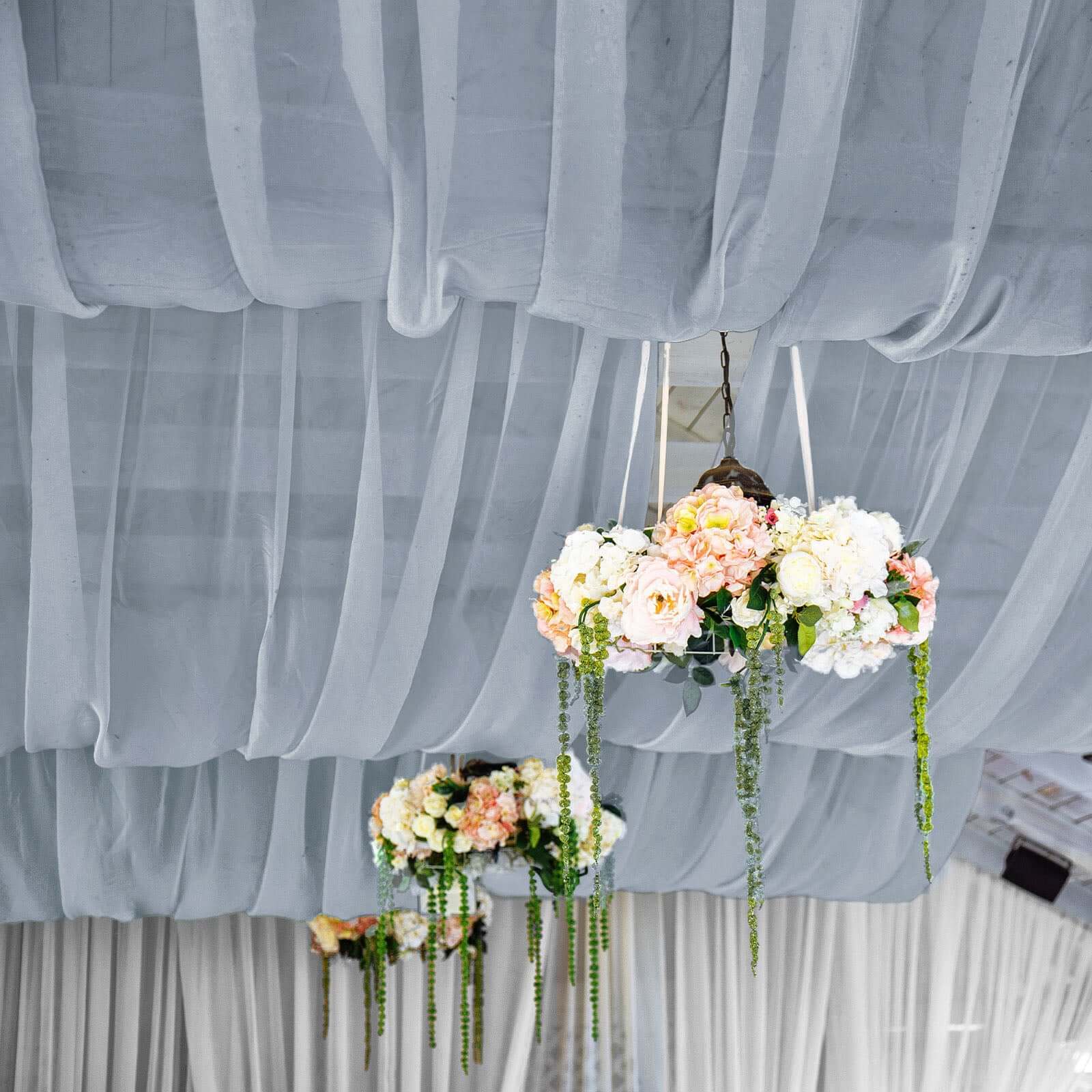 Dusty Blue Chiffon Ceiling Drapery, Durable Flame Resistant Long Curtain Backdrop Panel With Rod Pocket 5ftx32ft - Image 2