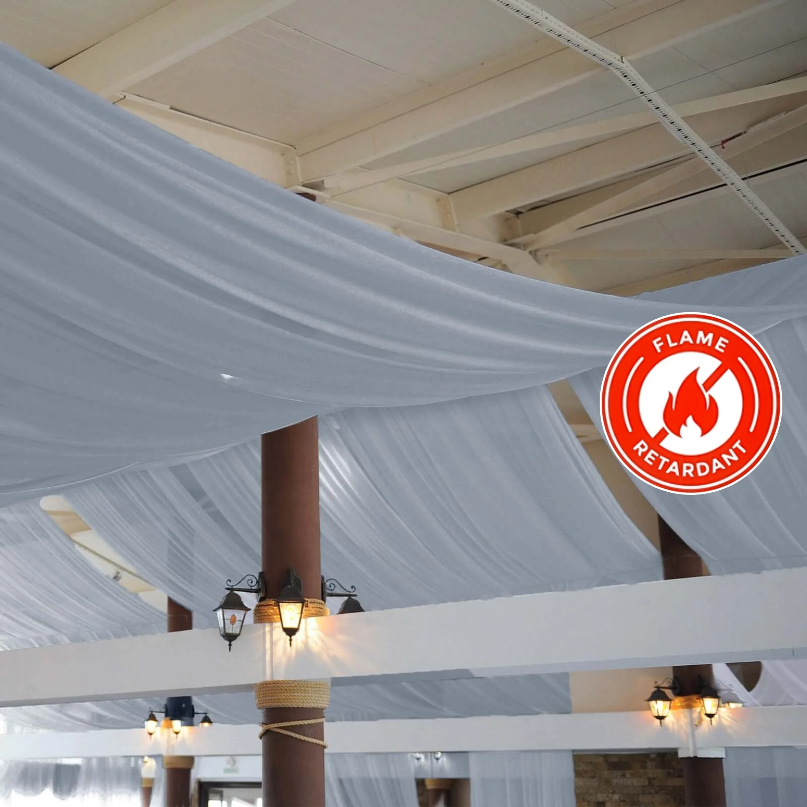 Dusty Blue Chiffon Ceiling Drapery, Durable Flame Resistant Long Curtain Backdrop Panel With Rod Pocket 5ftx32ft - Image 5