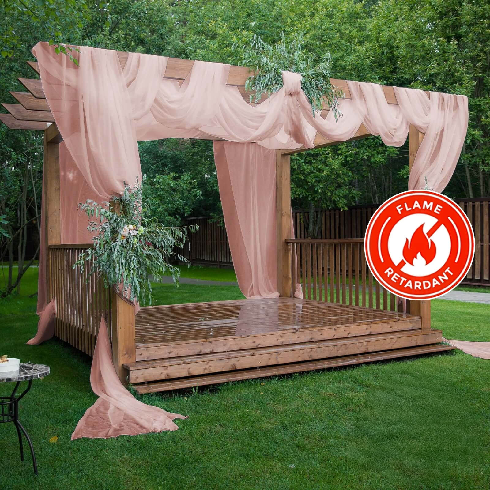 Dusty Rose Chiffon Ceiling Drapery, Durable Flame Resistant Long Curtain Backdrop Panel With Rod Pocket 5ftx32ft