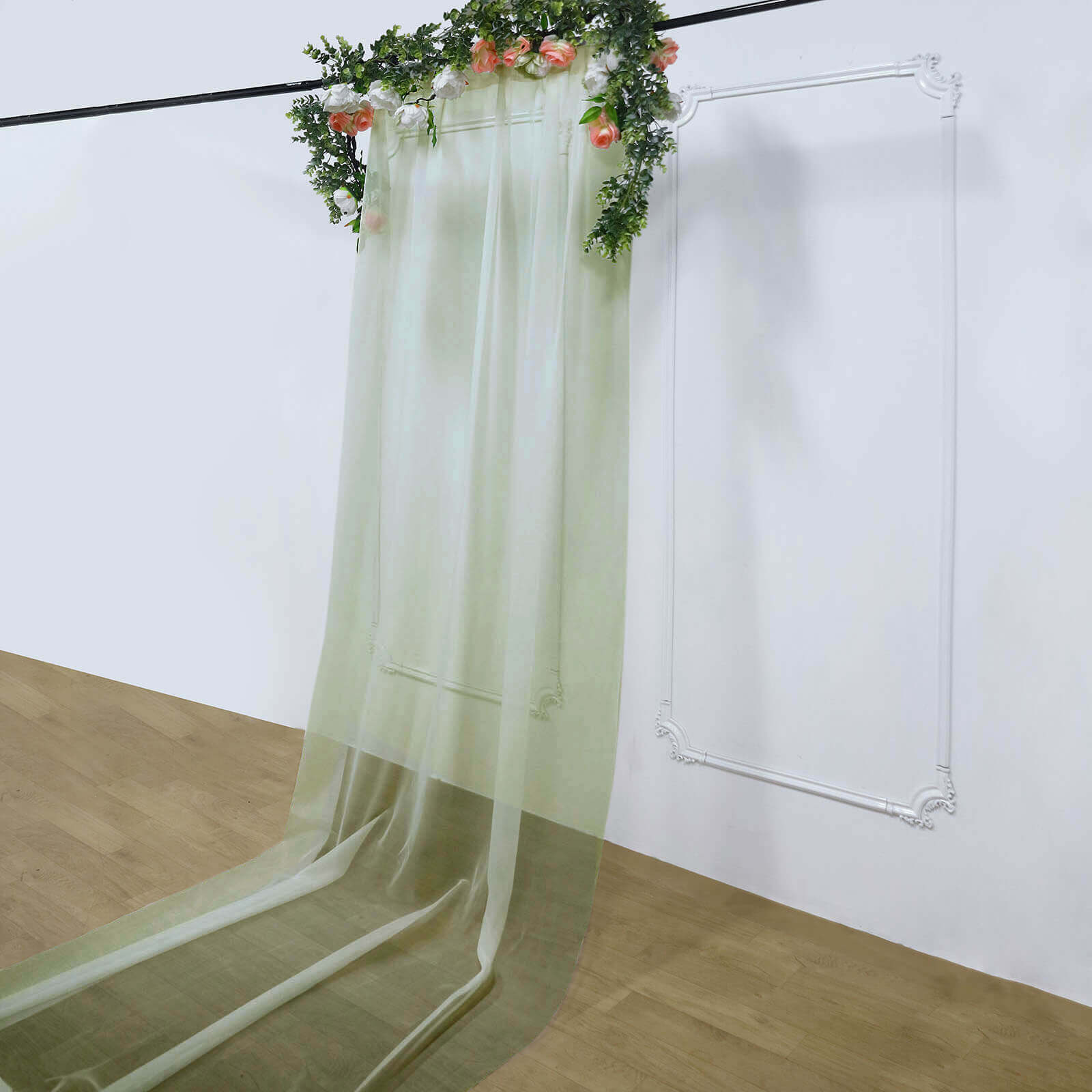 Dusty Sage Green Chiffon Drape Curtain, Durable Flame Resistant Backdrop Panel Ceiling Decoration With Rod Pocket 5ftx14ft - Image 2