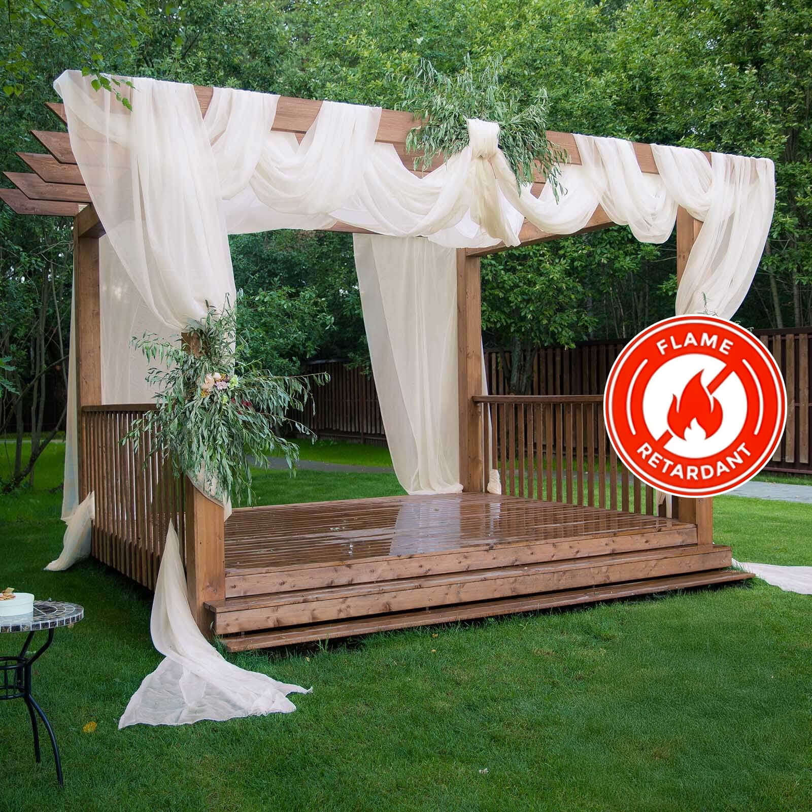 Ivory Chiffon Ceiling Drapery, Durable Flame Resistant Long Curtain Backdrop Panel With Rod Pocket 5ftx32ft