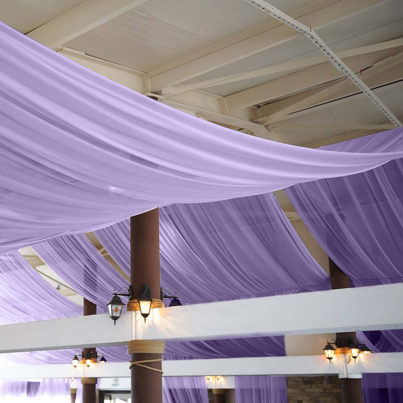 Lavender Lilac Chiffon Drape Curtain, Durable Flame Resistant Backdrop Panel Ceiling Decoration With Rod Pocket 5ftx14ft - Image 2