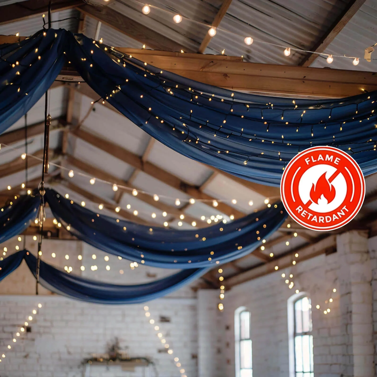 Navy Blue Chiffon Ceiling Drapery, Durable Flame Resistant Long Curtain Backdrop Panel With Rod Pocket 5ftx32ft - Image 5