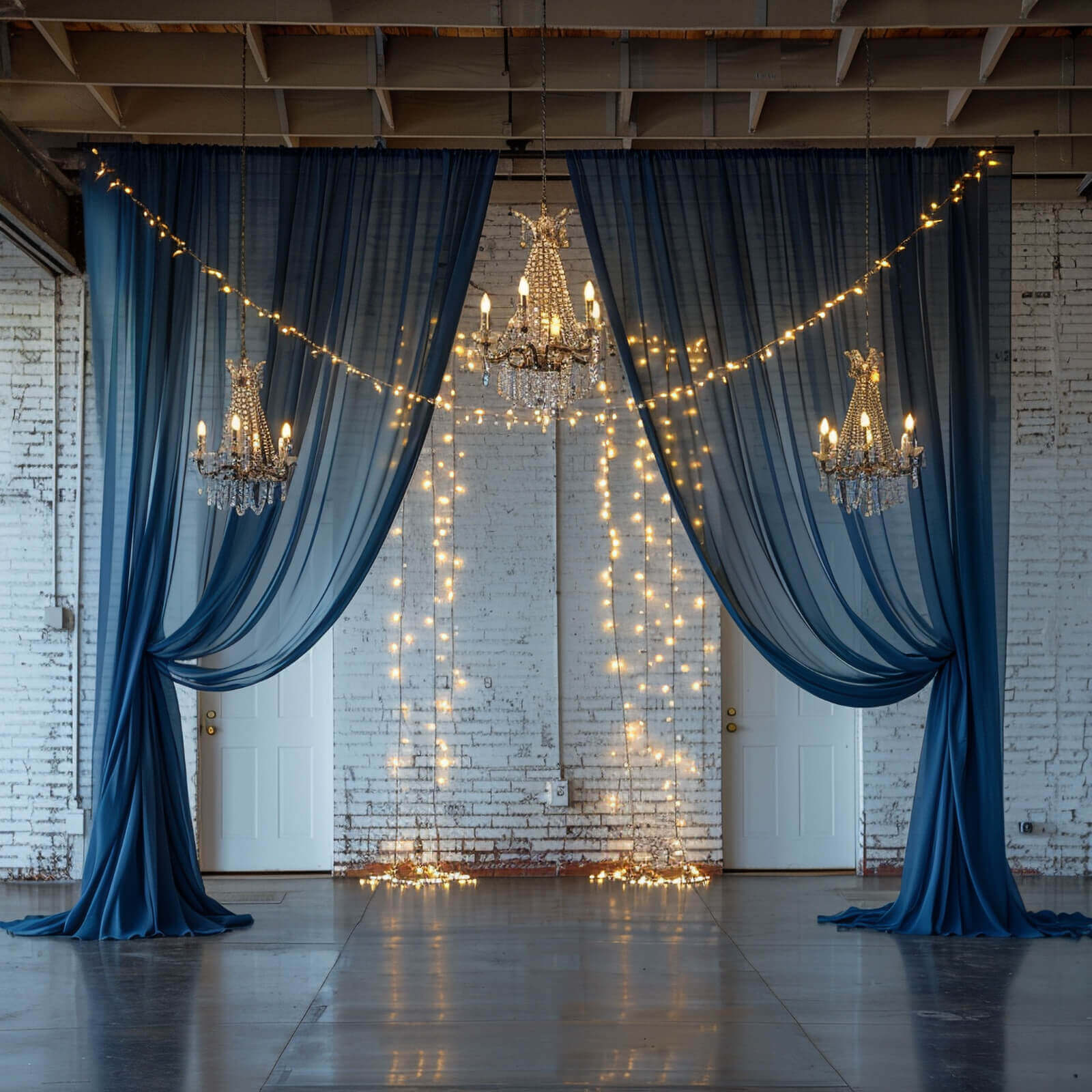 Navy Blue Chiffon Ceiling Drapery, Durable Flame Resistant Long Curtain Backdrop Panel With Rod Pocket 5ftx32ft - Image 6