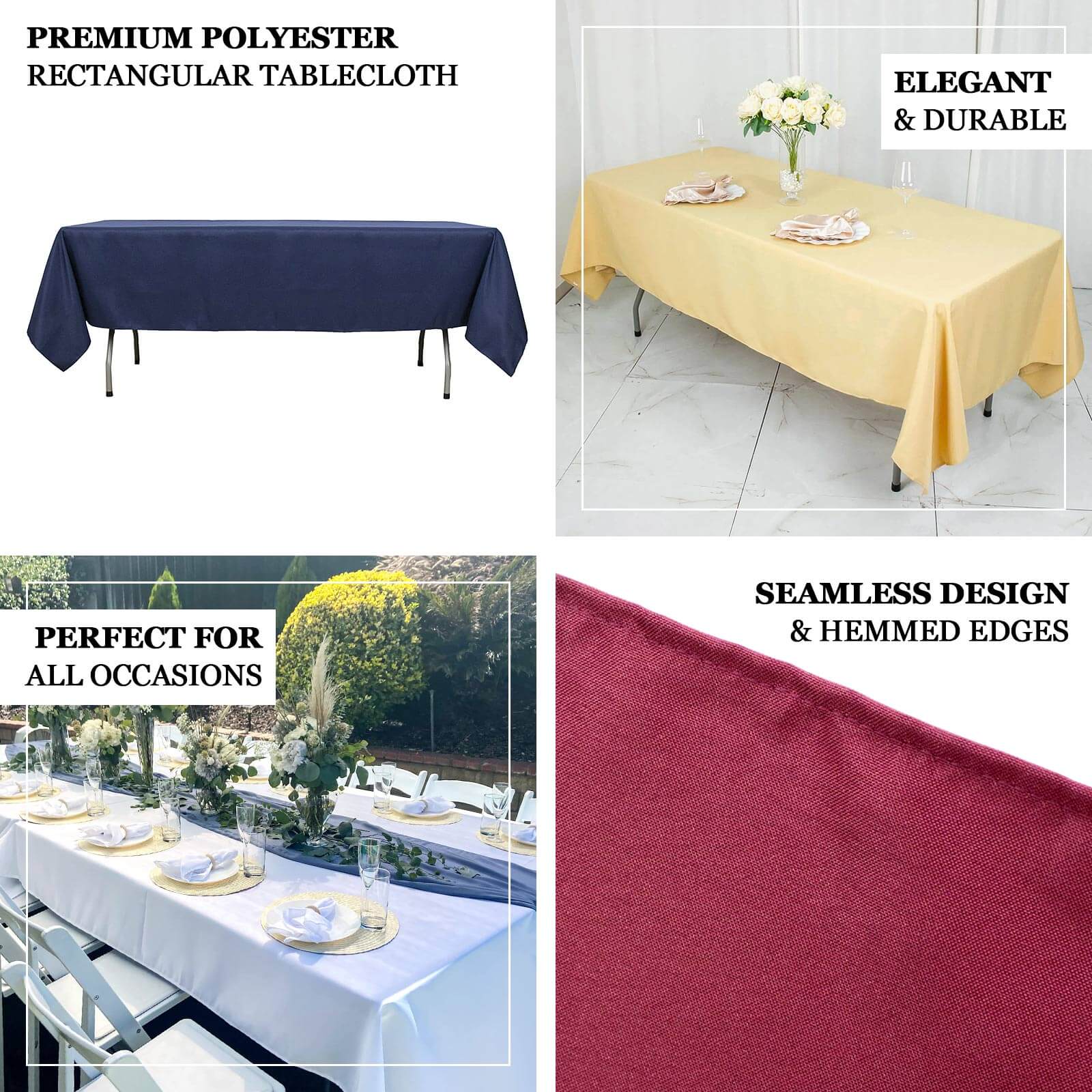 Premium Polyester Rectangle Tablecloth 60"x102" Black - 220GSM Wrinkle-Resistant & Stain-Proof Finish - Image 3