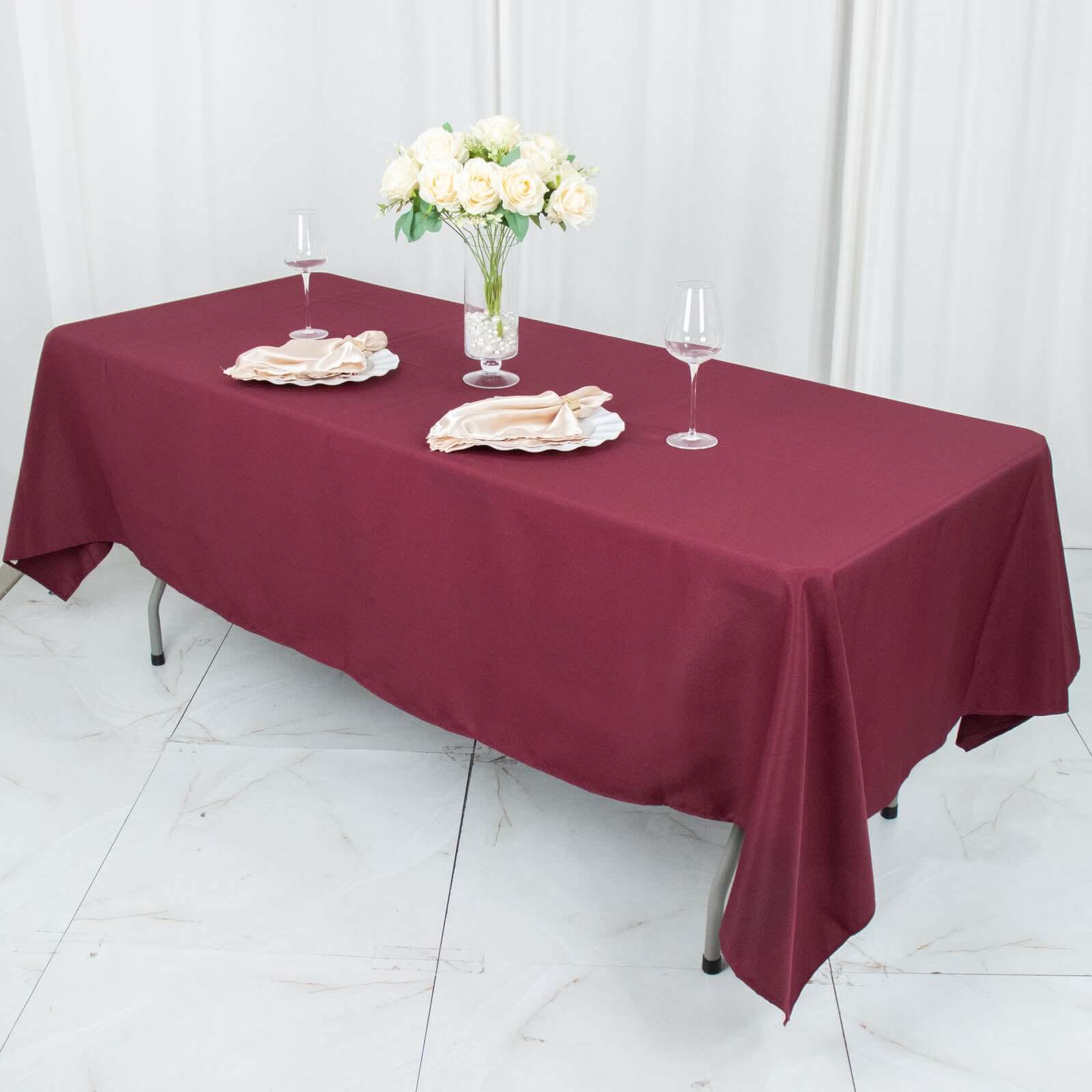 Premium Polyester Rectangle Tablecloth 60"x102" Burgundy - 220GSM Wrinkle-Resistant Table Cover - Image 7