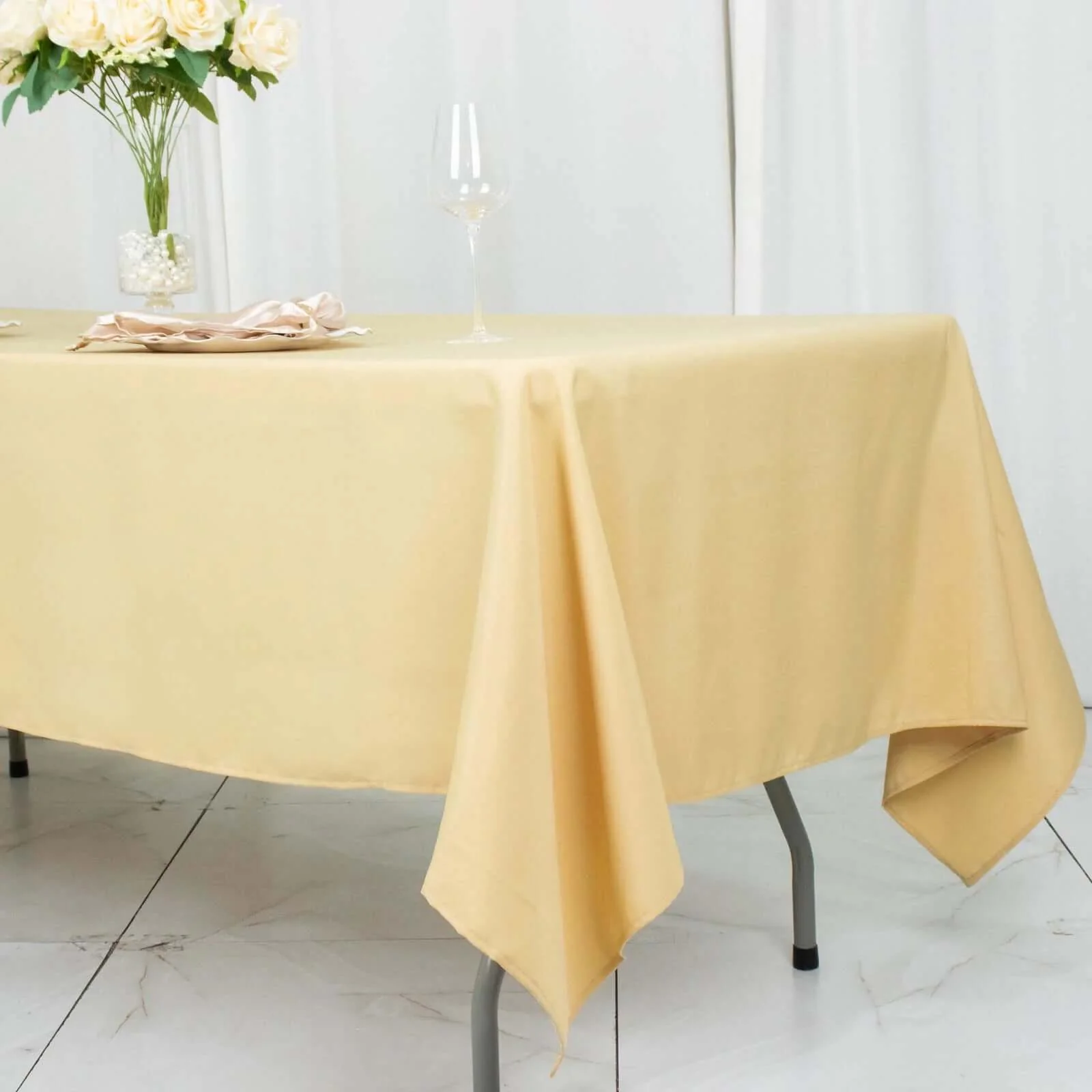 Premium Polyester Rectangle Tablecloth 60"x102" Champagne - 220GSM Wrinkle-Resistant Table Cover - Image 2