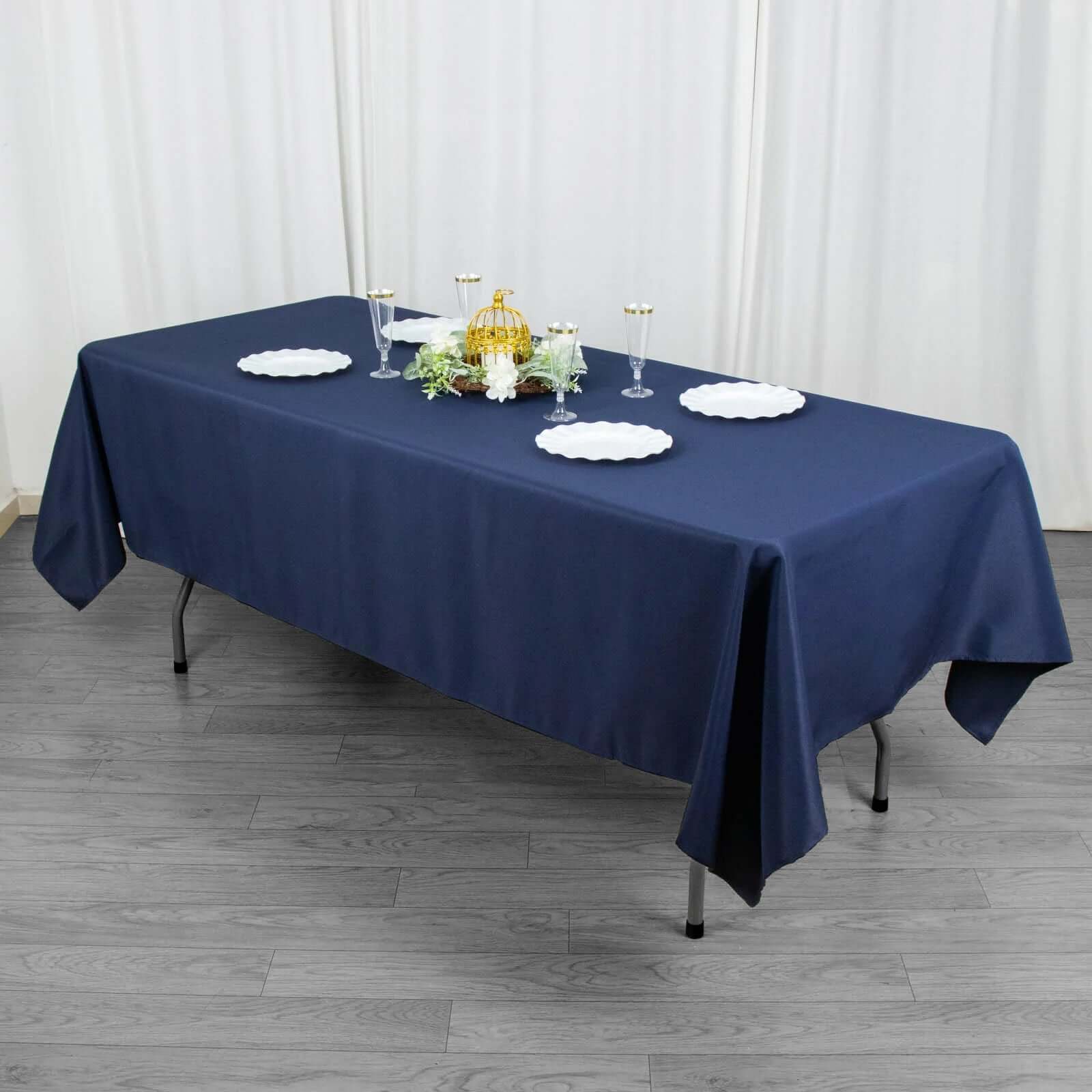 Premium Polyester Rectangle Tablecloth 60"x102" Navy Blue - 220GSM Wrinkle-Resistant Table Cover - Image 7