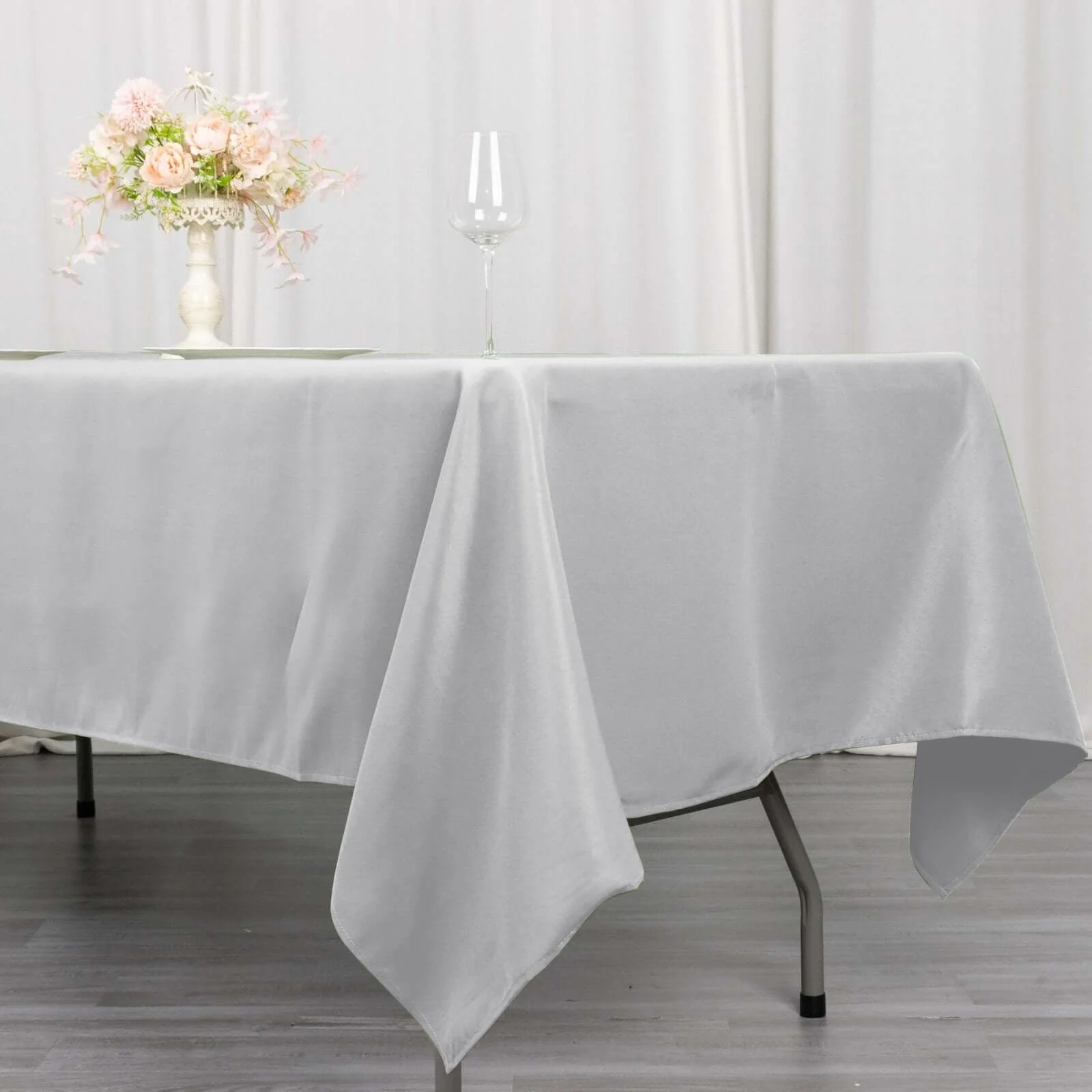 Premium Polyester Rectangle Tablecloth 60"x102" Silver - 220GSM Wrinkle-Resistant Table Cover - Image 2
