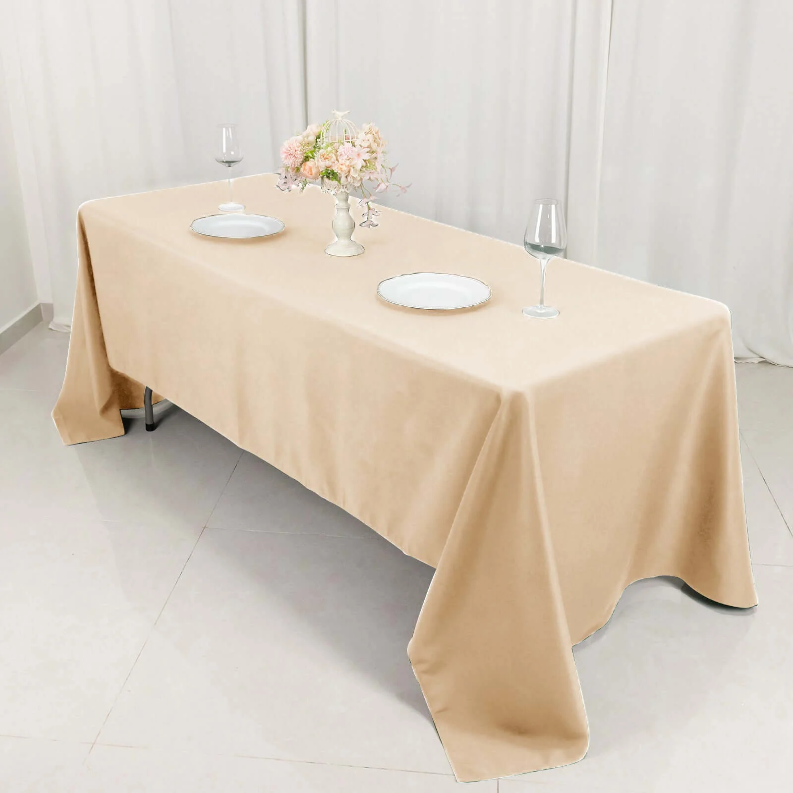 Premium Polyester Rectangle Tablecloth 60"x126" Beige - 220GSM Wrinkle-Resistant Table Cover - Image 7