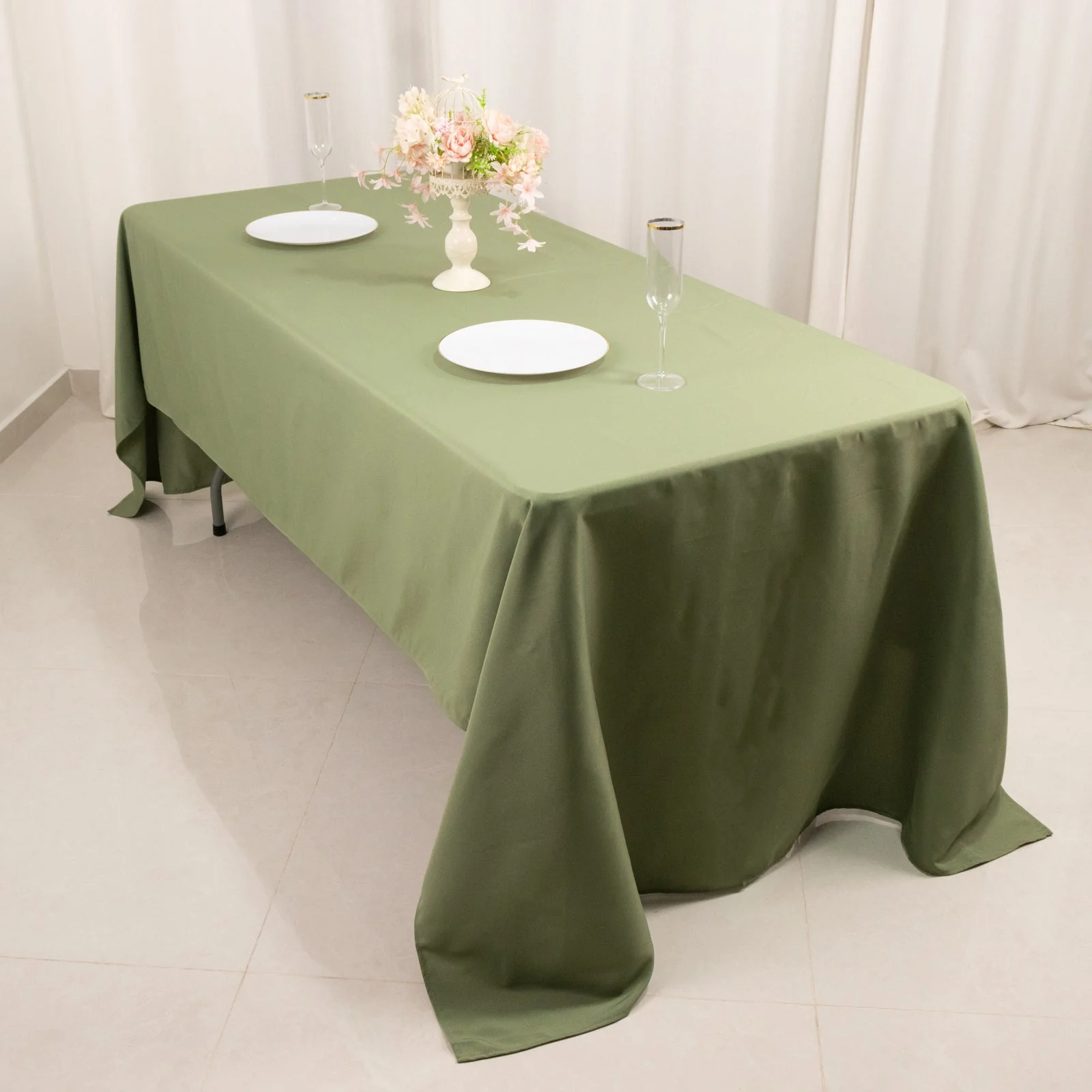 Premium Polyester Rectangle Tablecloth 60"x126" Dusty Sage Green - 220GSM Wrinkle-Resistant Table Cover - Image 11