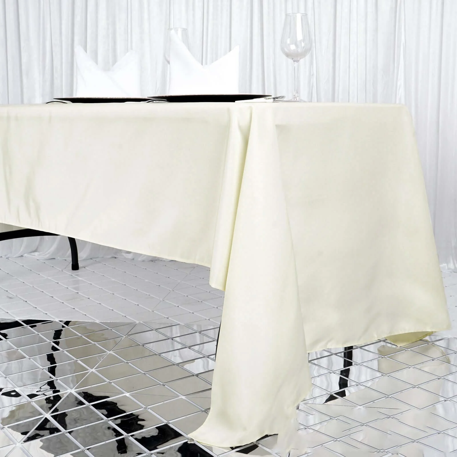 Premium Polyester Rectangle Tablecloth 60"x126" Ivory - 220GSM Wrinkle-Resistant Table Cover - Image 2