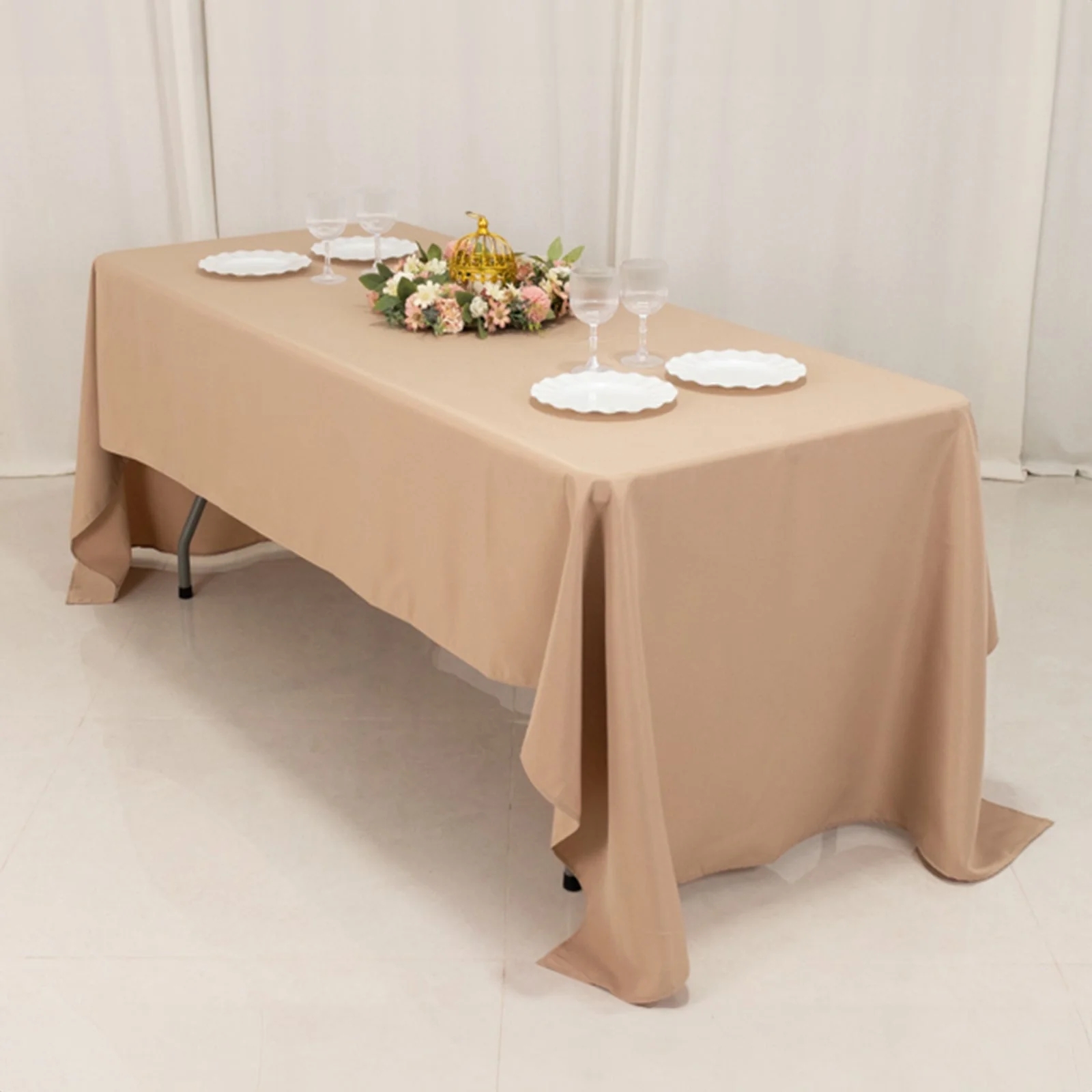 Premium Polyester Rectangle Tablecloth 60"x126" Nude - 220GSM Wrinkle-Resistant Table Cover - Image 7