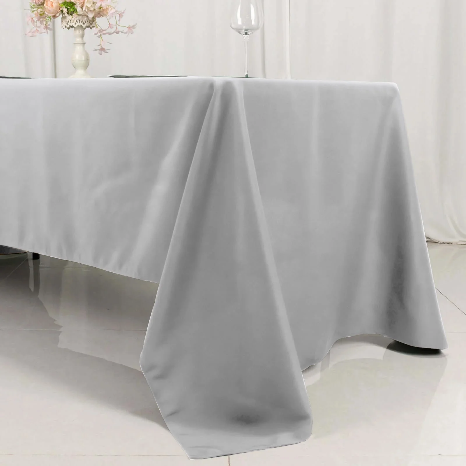 Premium Polyester Rectangle Tablecloth 60"x126" Silver - 220GSM Wrinkle-Resistant Table Cover - Image 2