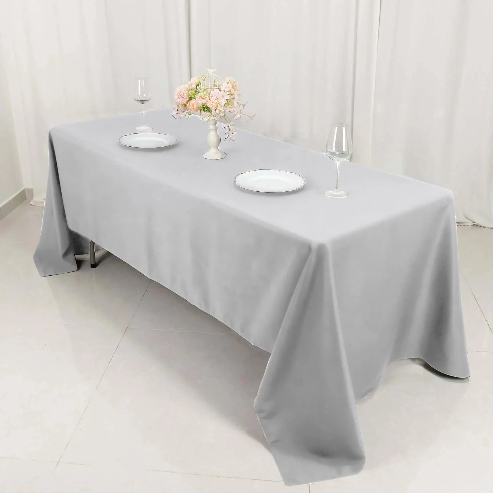 Premium Polyester Rectangle Tablecloth 60"x126" Silver - 220GSM Wrinkle-Resistant Table Cover - Image 7