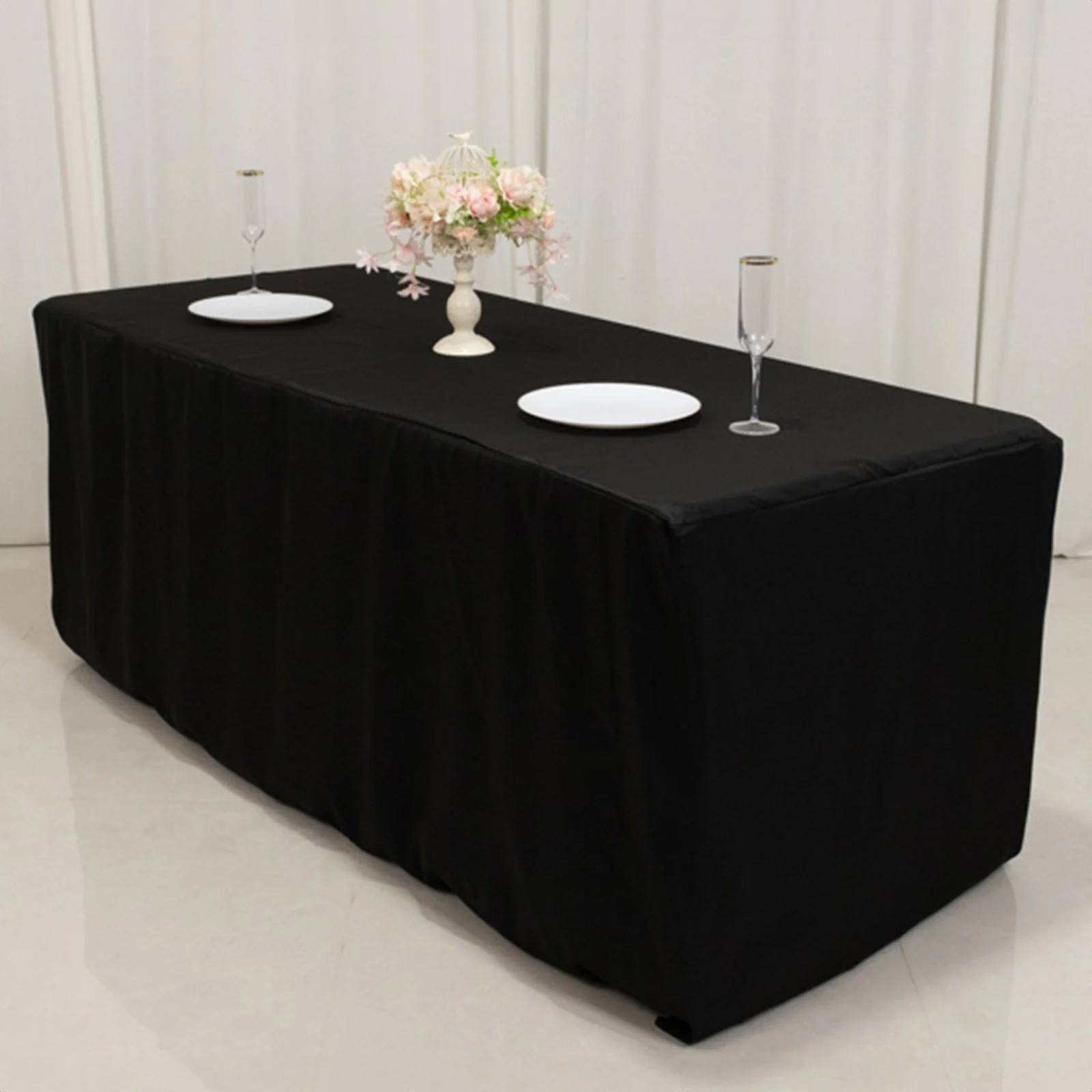 Premium Polyester Rectangle Tablecloth 6ft Black - Durable Fitted 220GSM Table Cover - Image 4