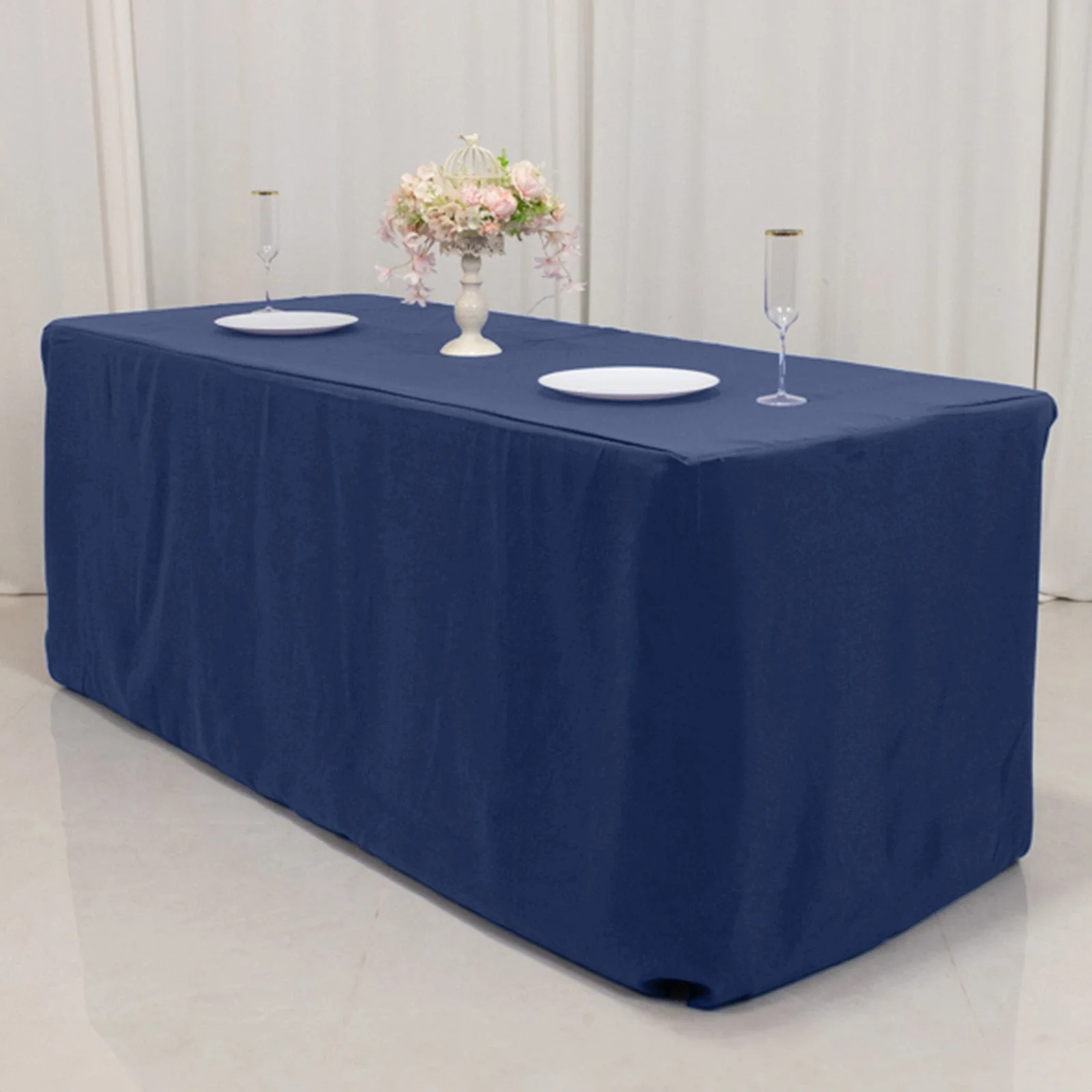 Premium Polyester Rectangle Tablecloth 6ft Navy Blue - Durable Fitted 220GSM Table Cover - Image 8