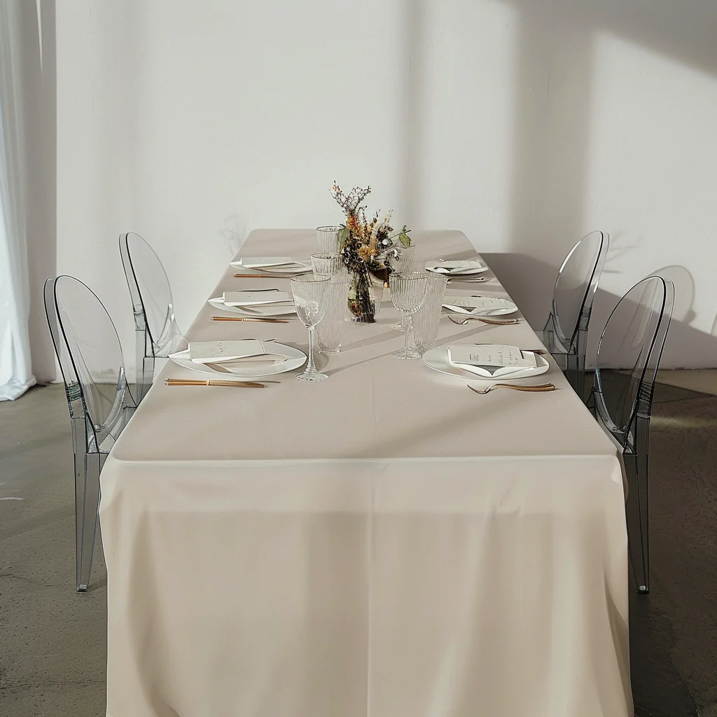 Premium Polyester Rectangle Tablecloth 8ft Ivory - Durable Fitted 220GSM Table Cover - Image 2